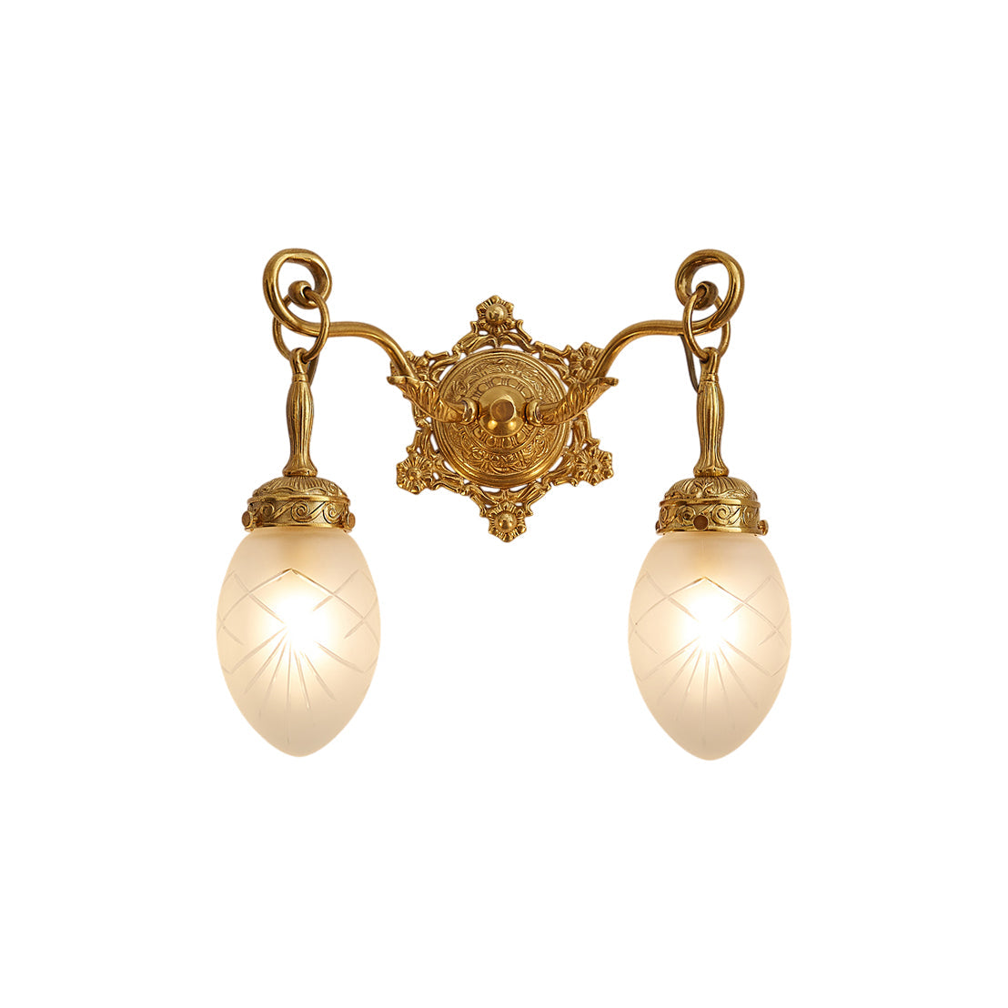 Solange Classic Wall Lamp with one head, showing brass body and glass shade.
