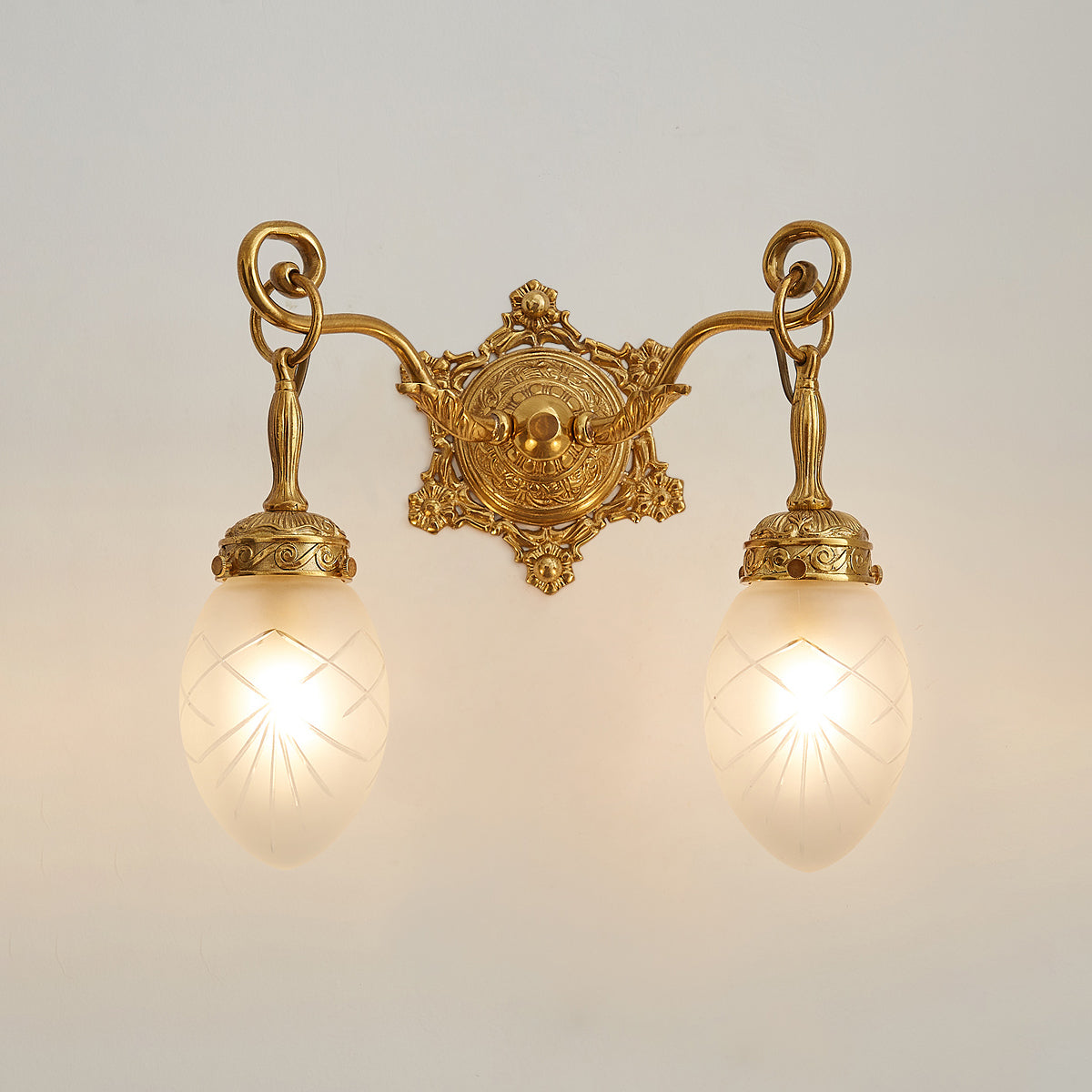 Close-up of the delicate glass lampshade on the Solange lamp.