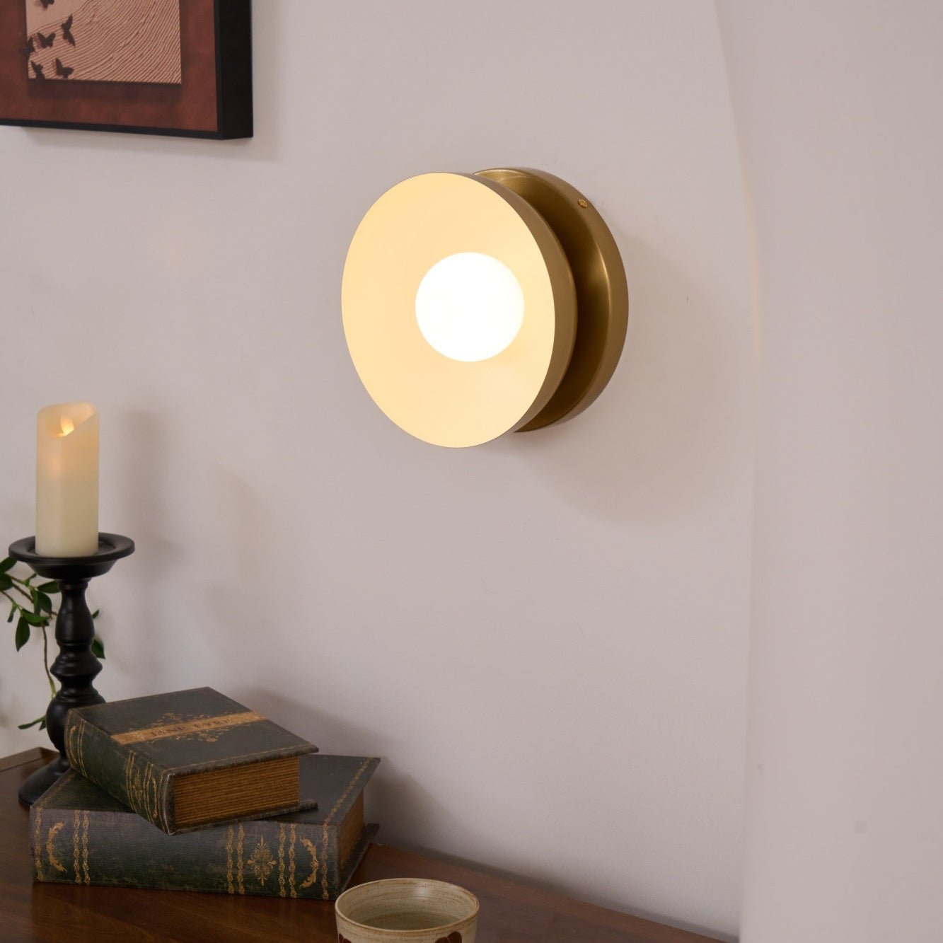 Vethaora Modern Minimalist Solar Eclipse Brass Glass Wall Light-Neutral Decor