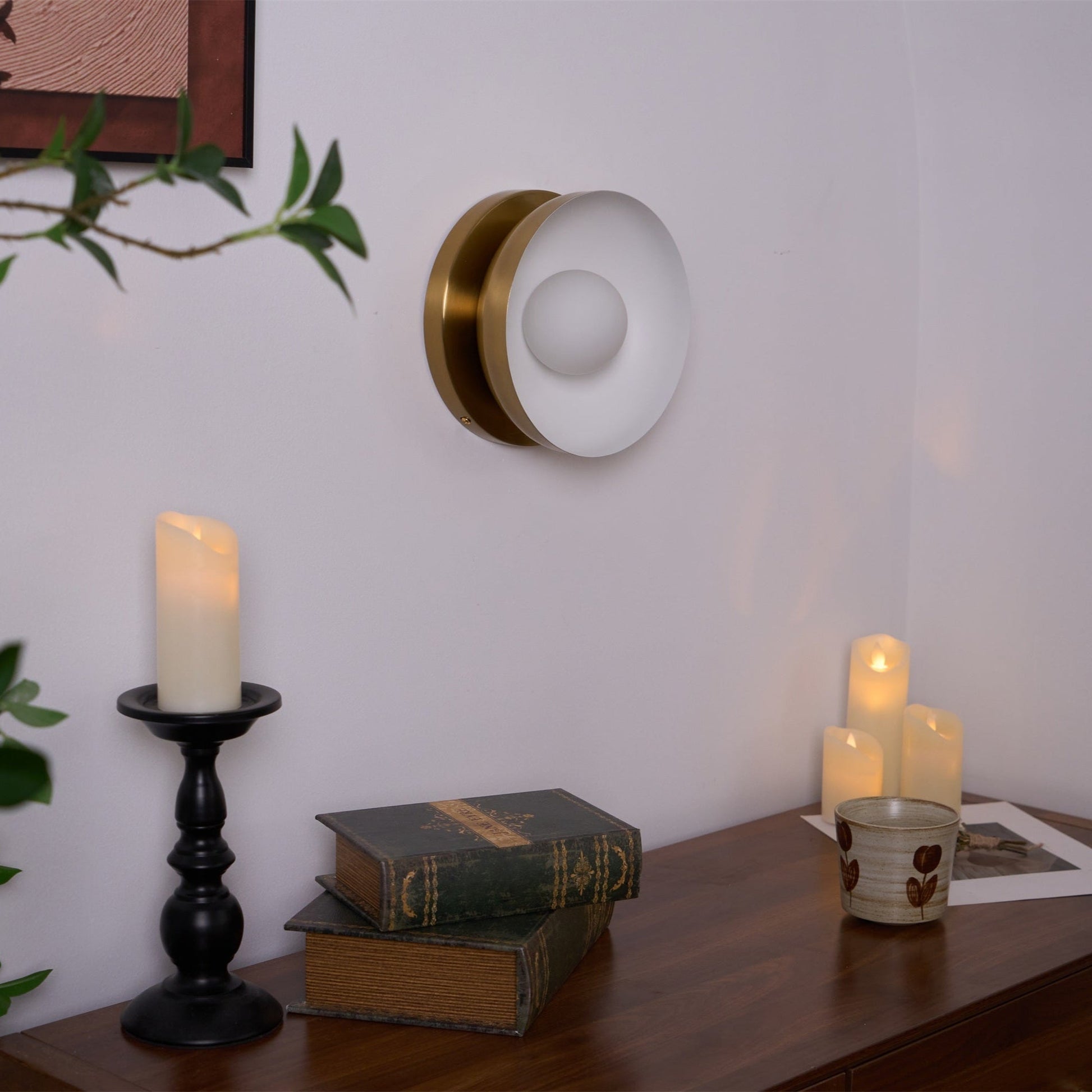 Vethaora Modern Minimalist Solar Eclipse Brass Glass Wall Light-Neutral Decor