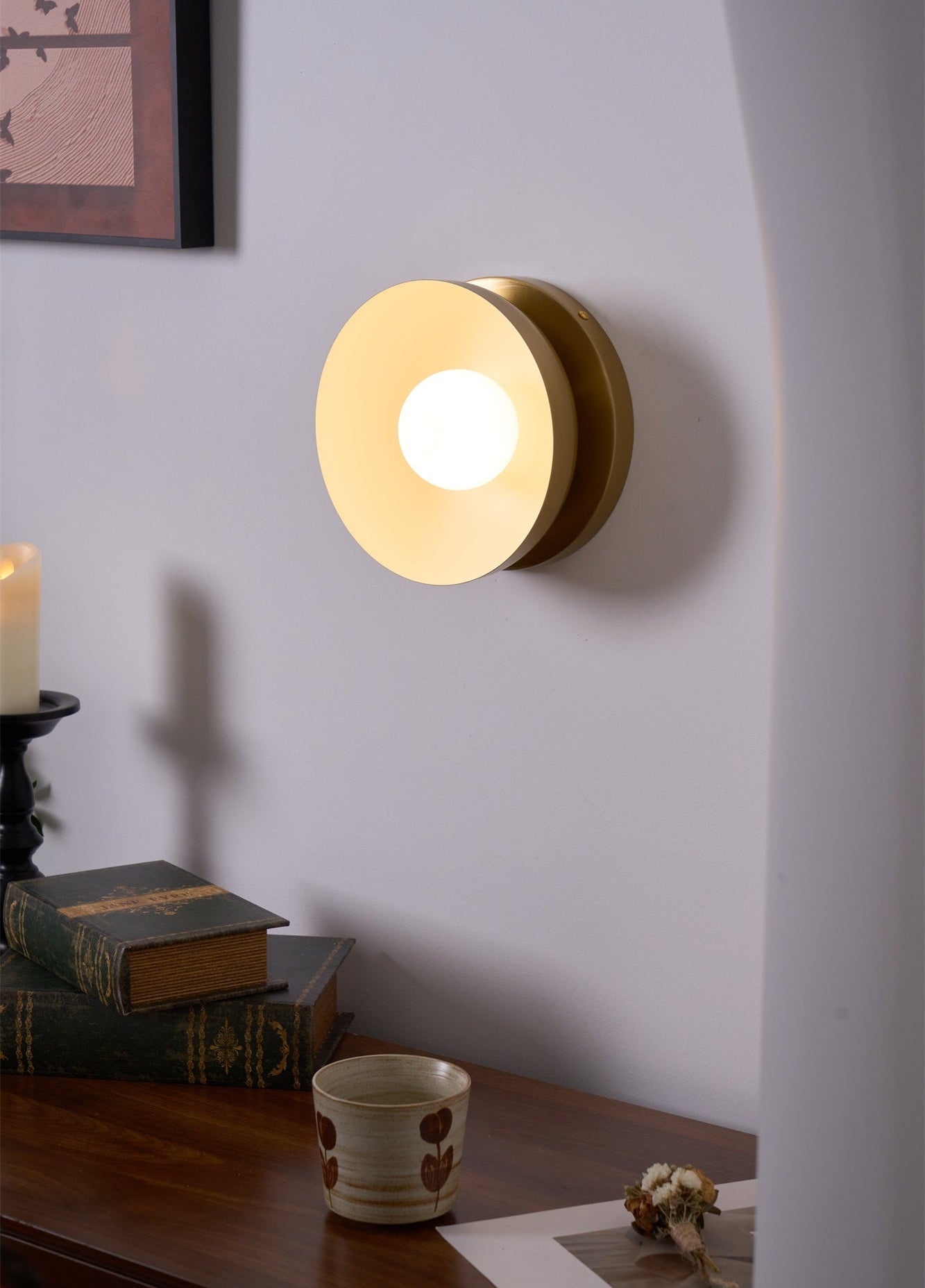 Vethaora Modern Minimalist Solar Eclipse Brass Glass Wall Light-Neutral Decor