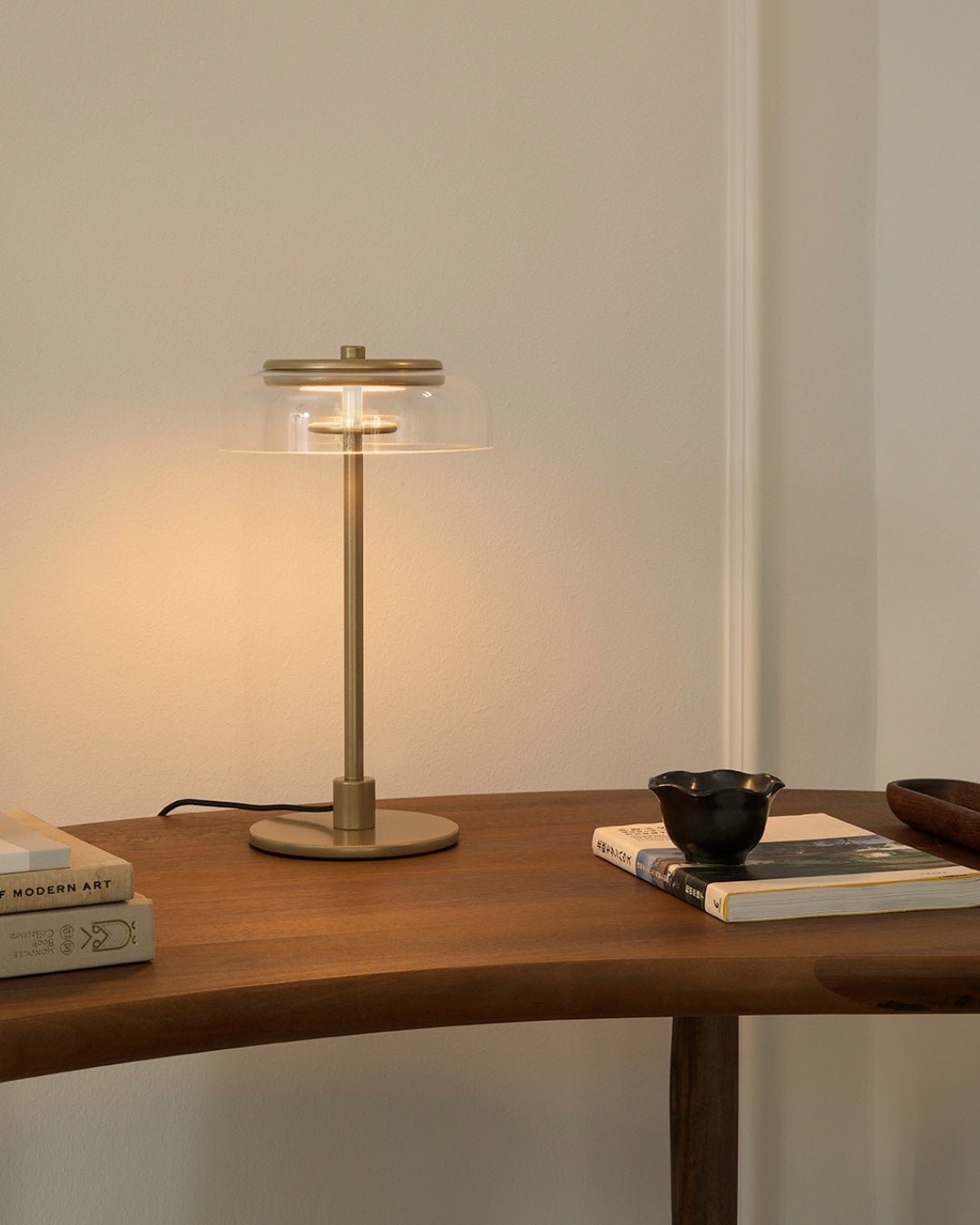 Salem Table Lamp Clear Glass Shade Wood Base-Neutral Decor