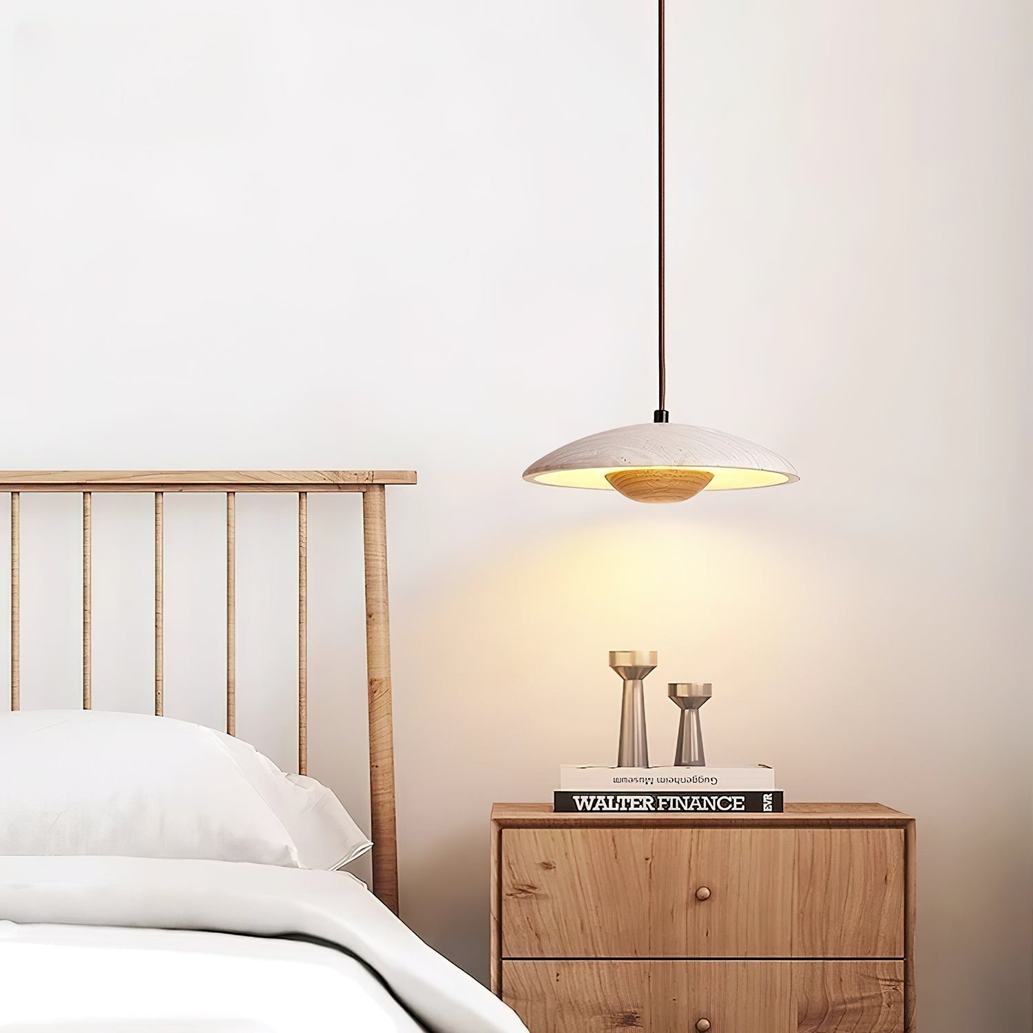 Dixel Wide-Brim Travertine Pendant Light-Neutral Decor