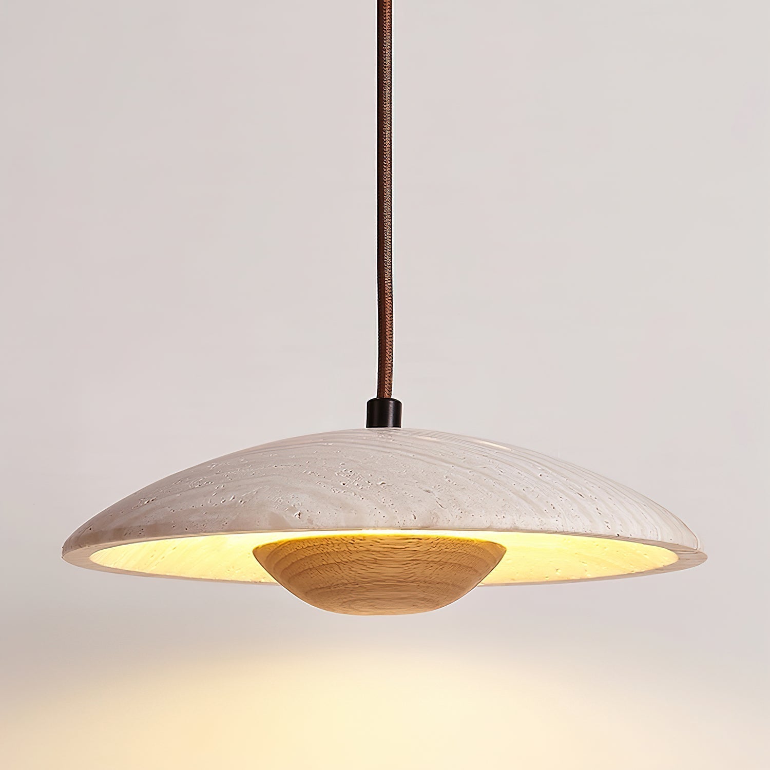 Dixel Wide-Brim Travertine Pendant Light-Neutral Decor