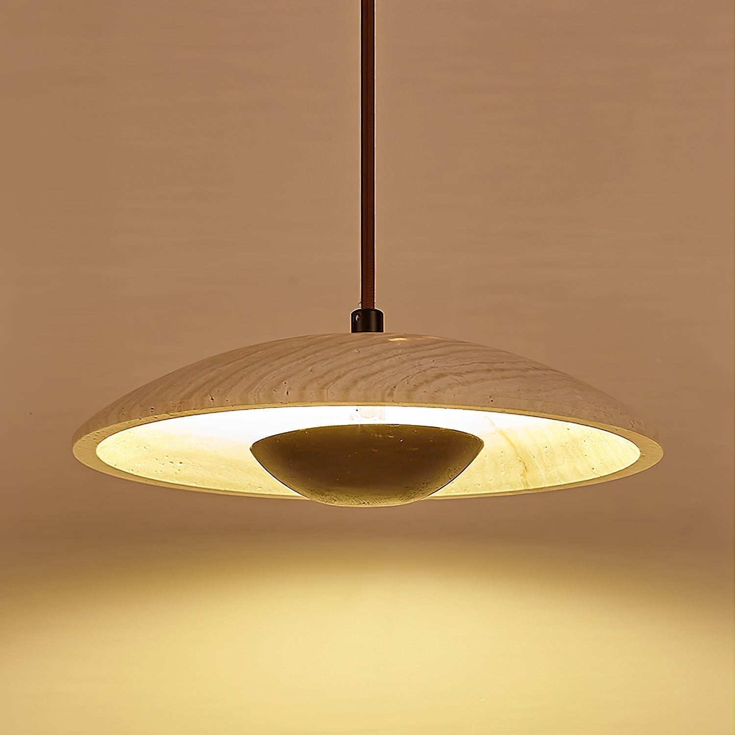 Dixel Wide-Brim Travertine Pendant Light-Neutral Decor