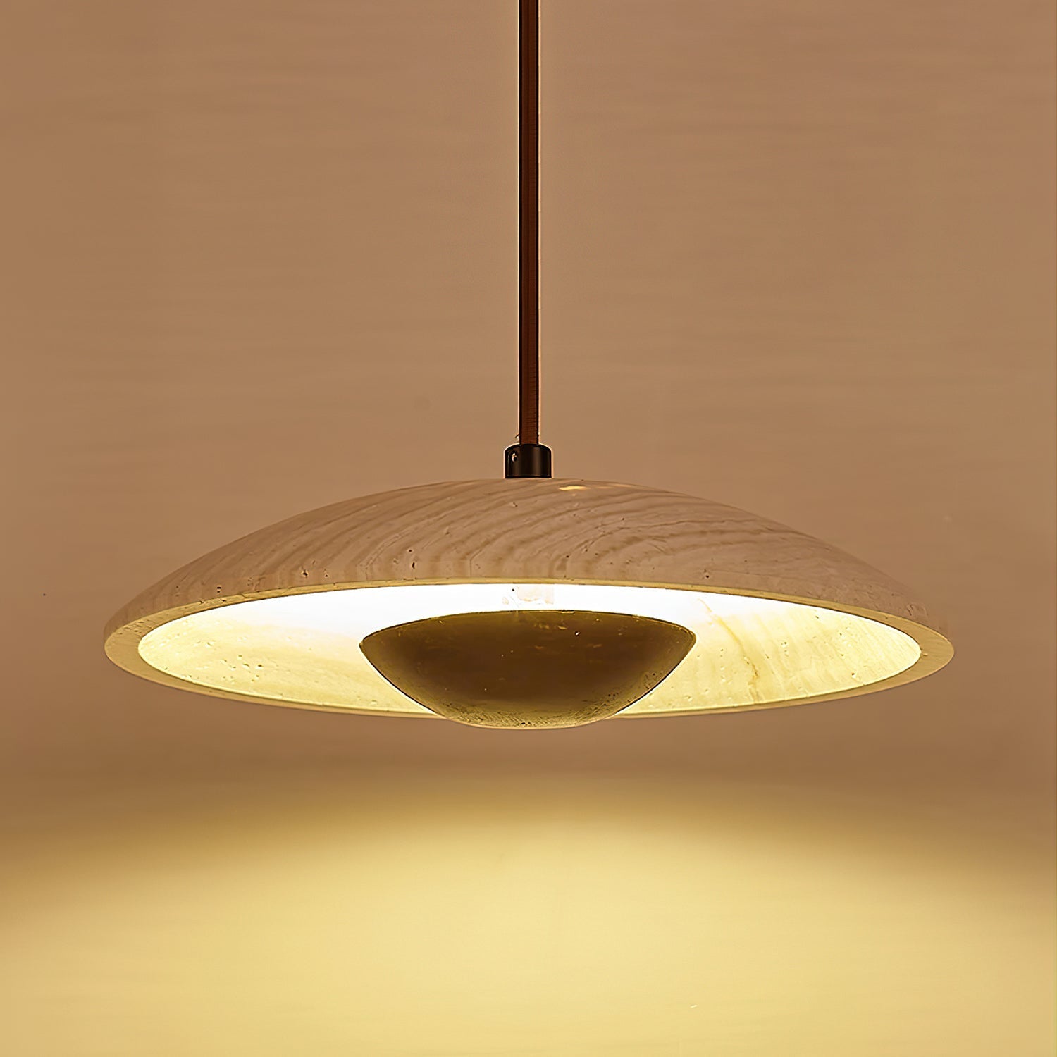 Bax Wide-Brim Travertine Pendant Light-Neutral Decor