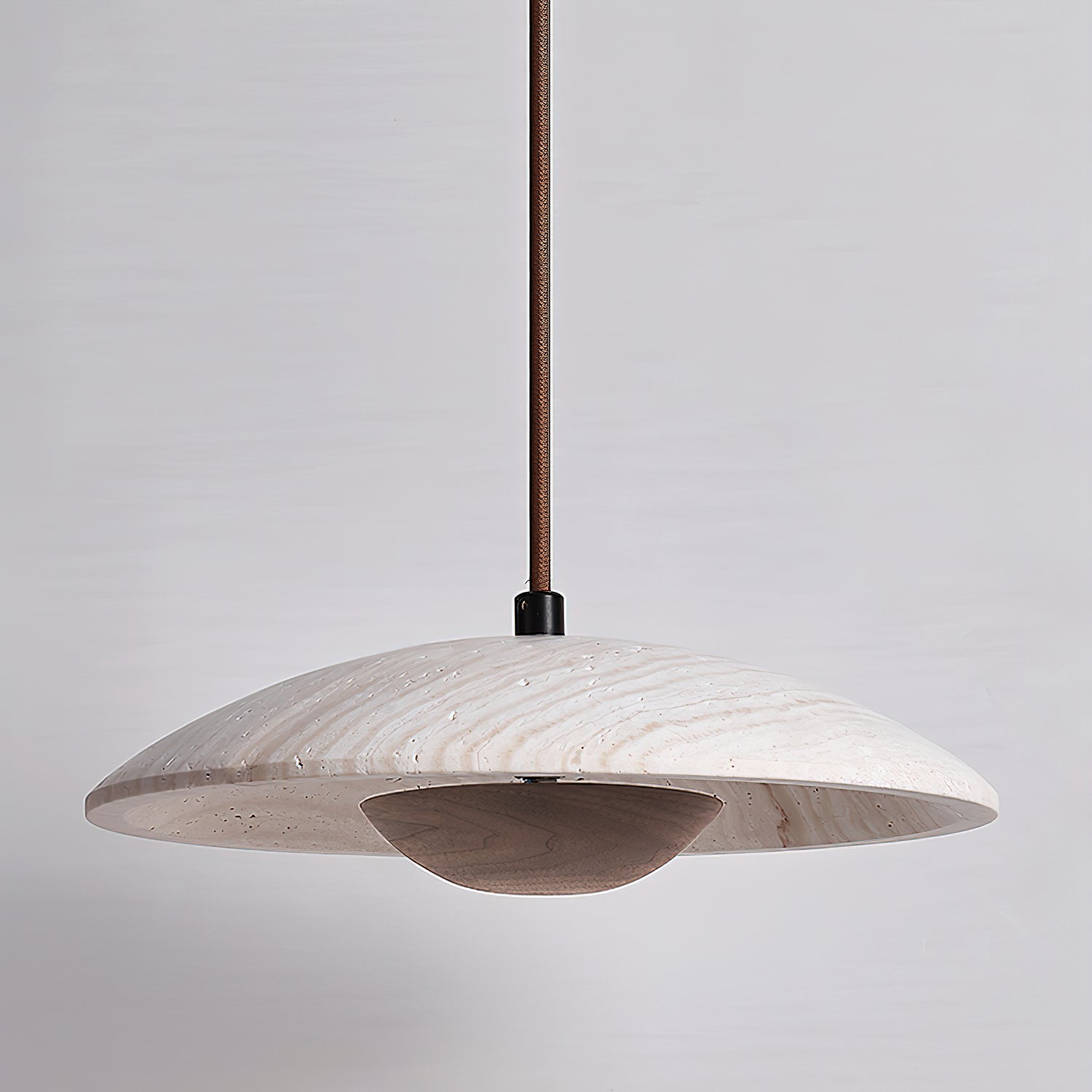 Dixel Wide-Brim Travertine Pendant Light-Neutral Decor