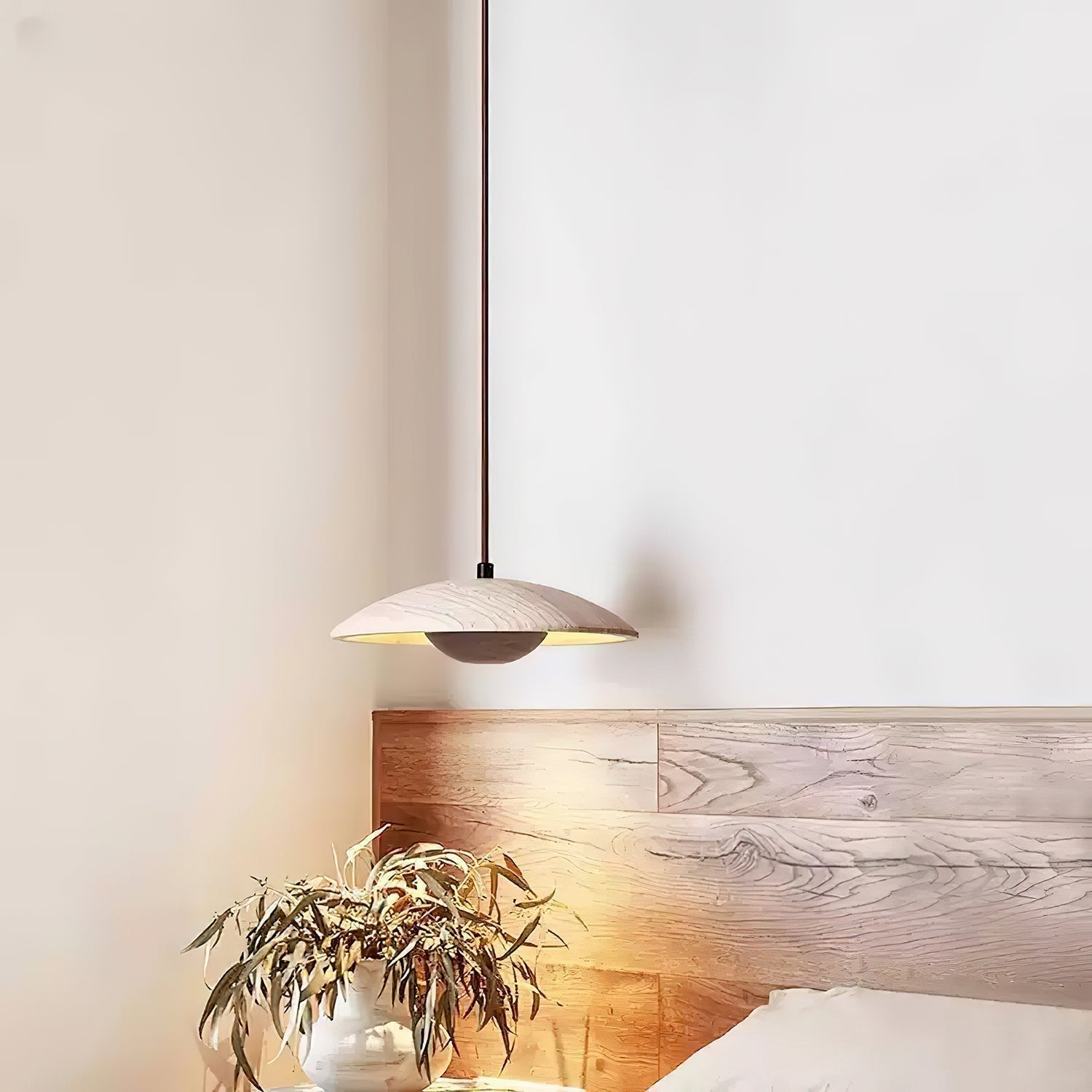 Dixel Wide-Brim Travertine Pendant Light-Neutral Decor