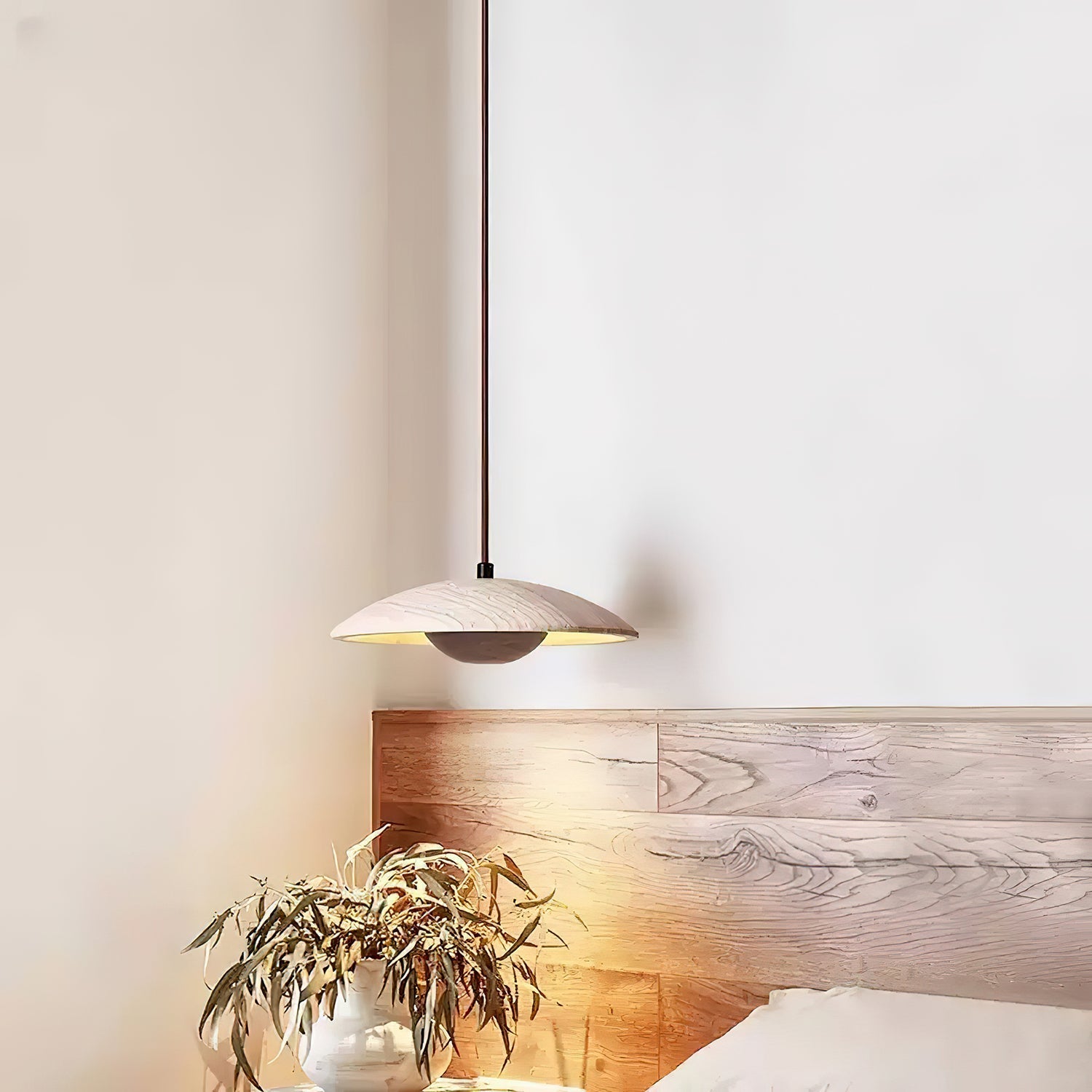 Bax Wide-Brim Travertine Pendant Light-Neutral Decor