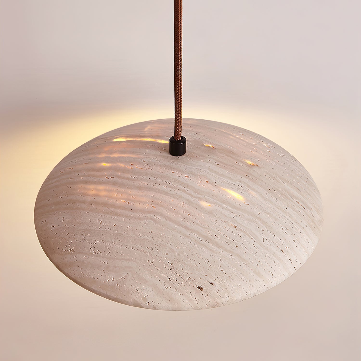 Bax Wide-Brim Travertine Pendant Light-Neutral Decor