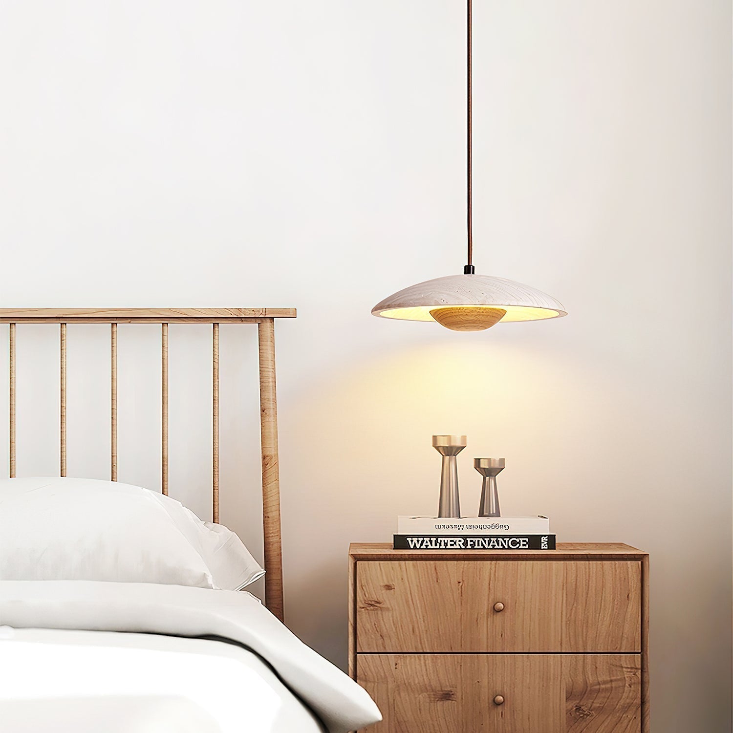 Dixel Wide-Brim Travertine Pendant Light-Neutral Decor