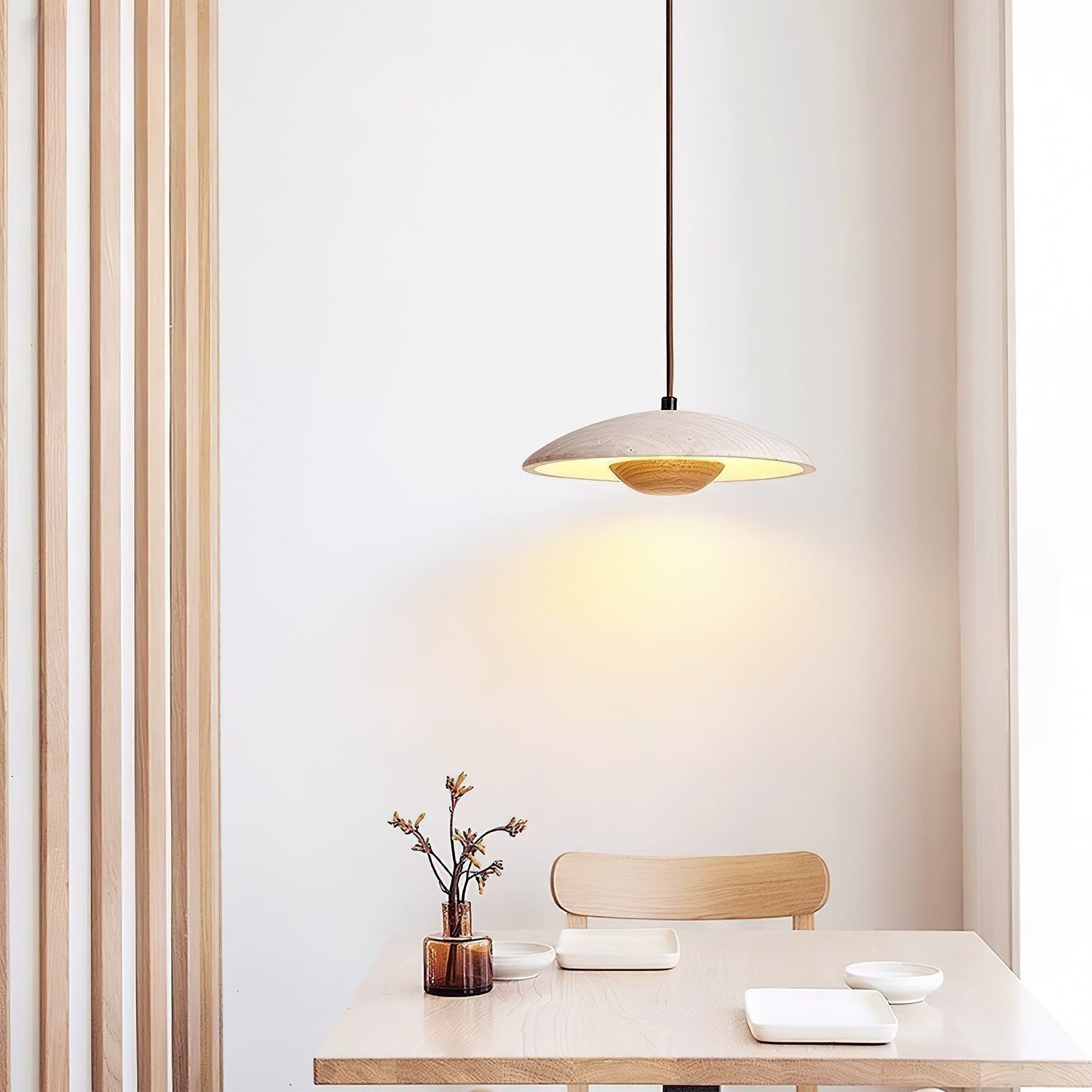 Dixel Wide-Brim Travertine Pendant Light-Neutral Decor