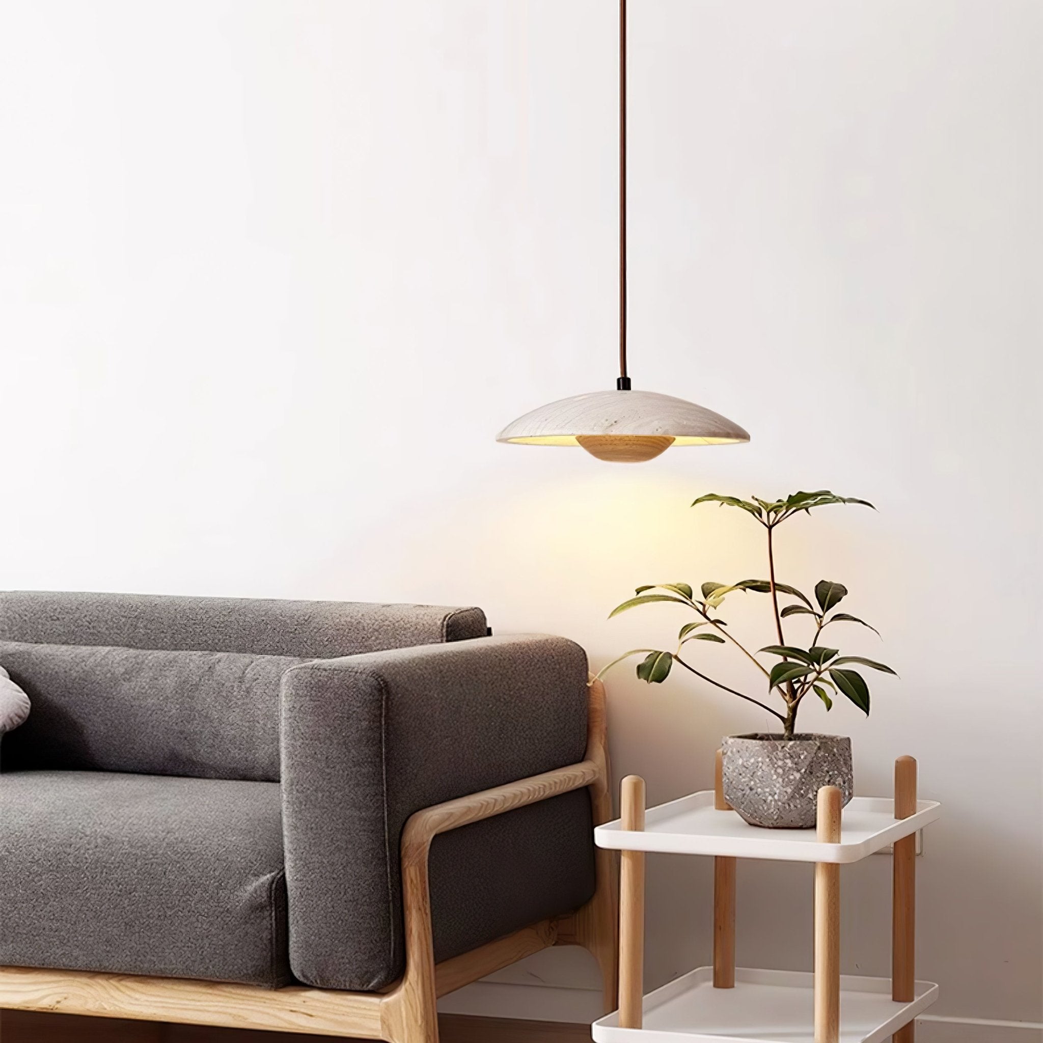 Dixel Wide-Brim Travertine Pendant Light-Neutral Decor