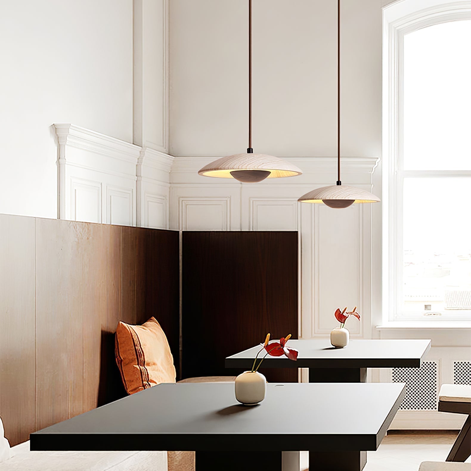 Dixel Wide-Brim Travertine Pendant Light-Neutral Decor