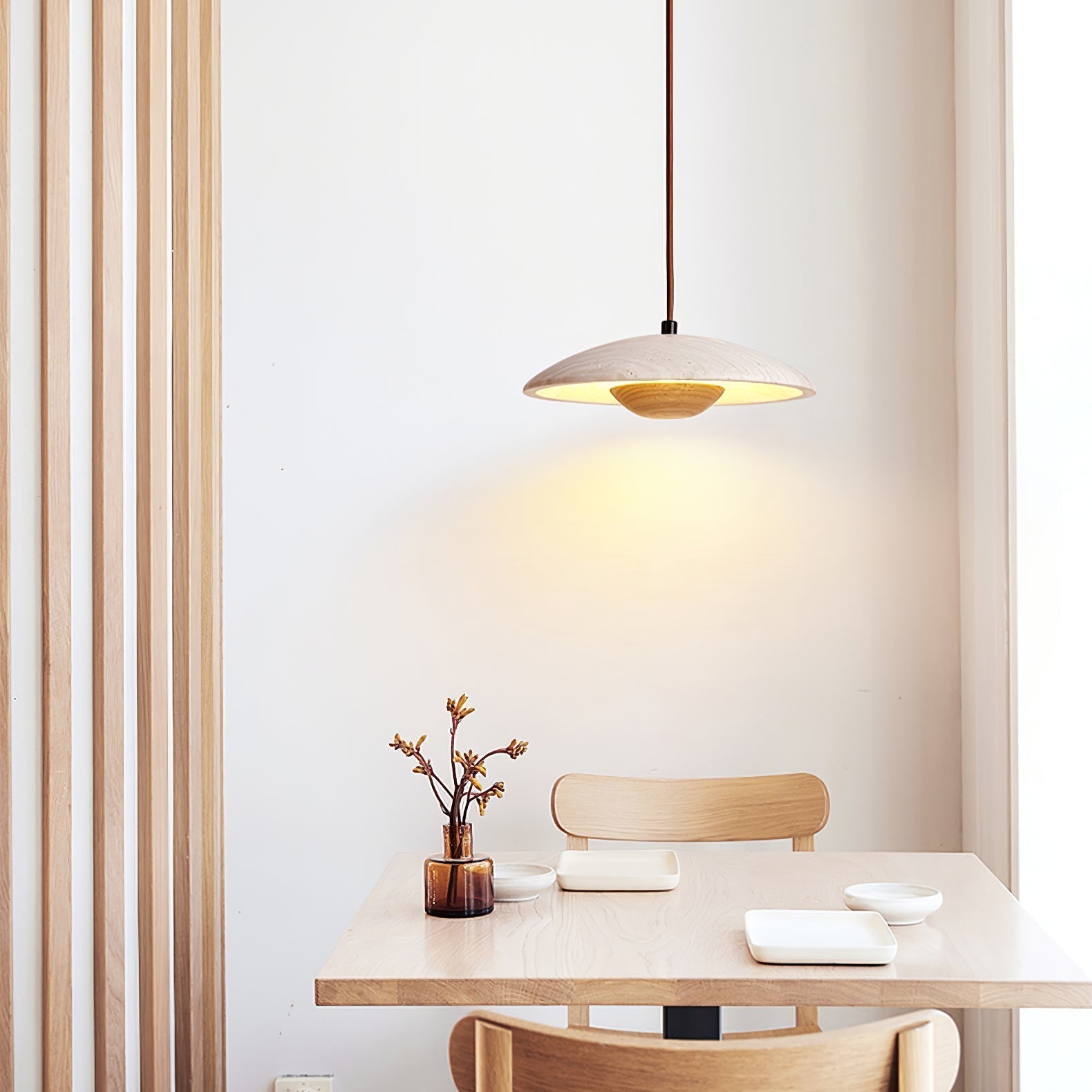 Dixel Wide-Brim Travertine Pendant Light-Neutral Decor
