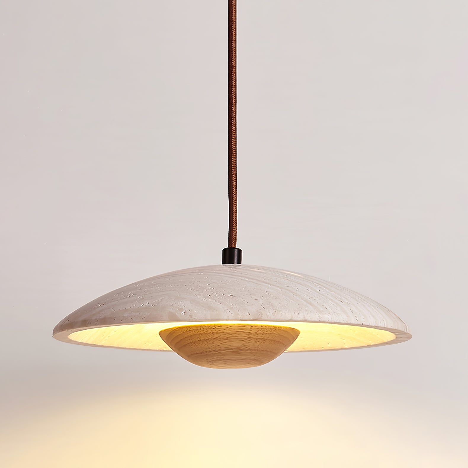 Bax Wide-Brim Travertine Pendant Light-Neutral Decor