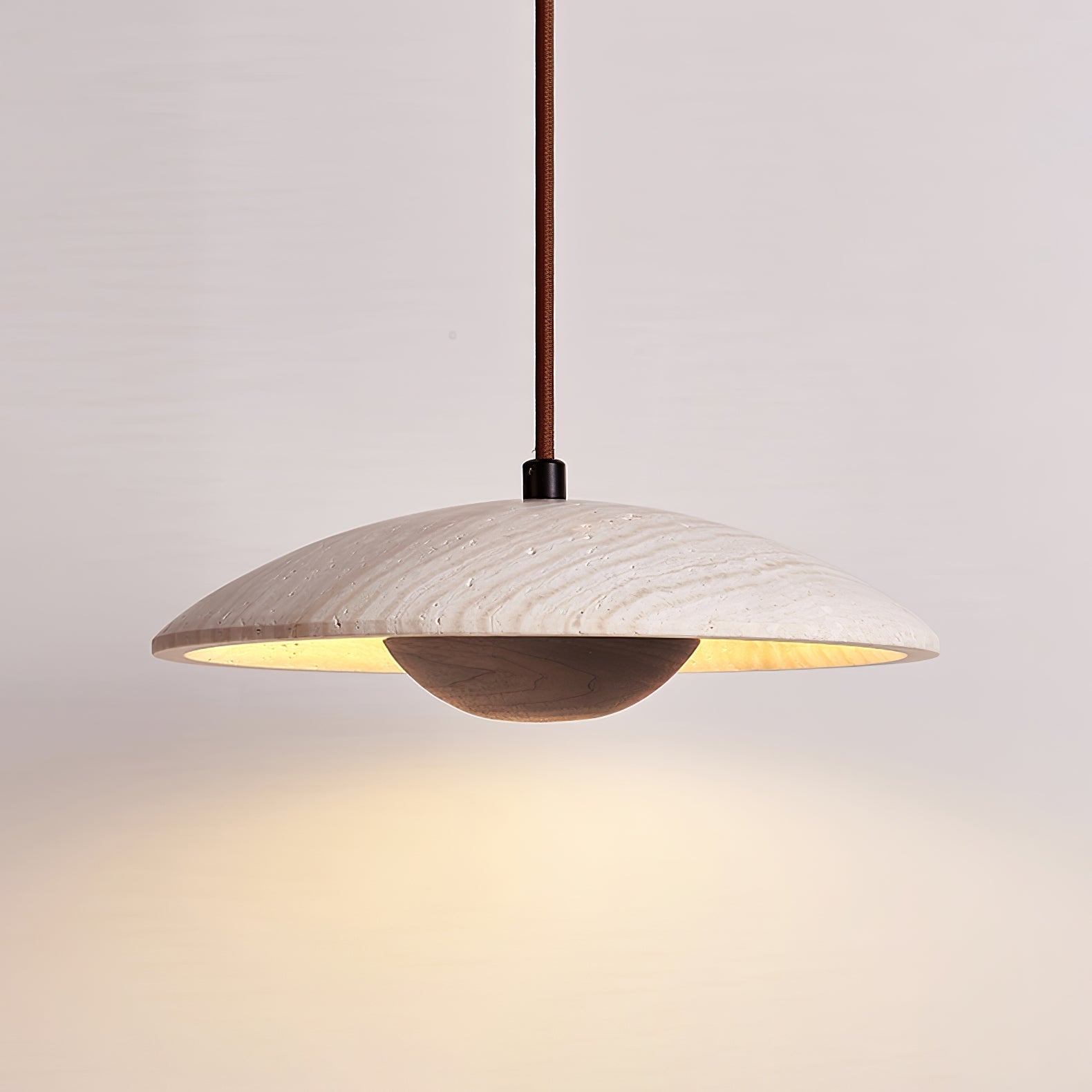 Dixel Wide-Brim Travertine Pendant Light-Neutral Decor