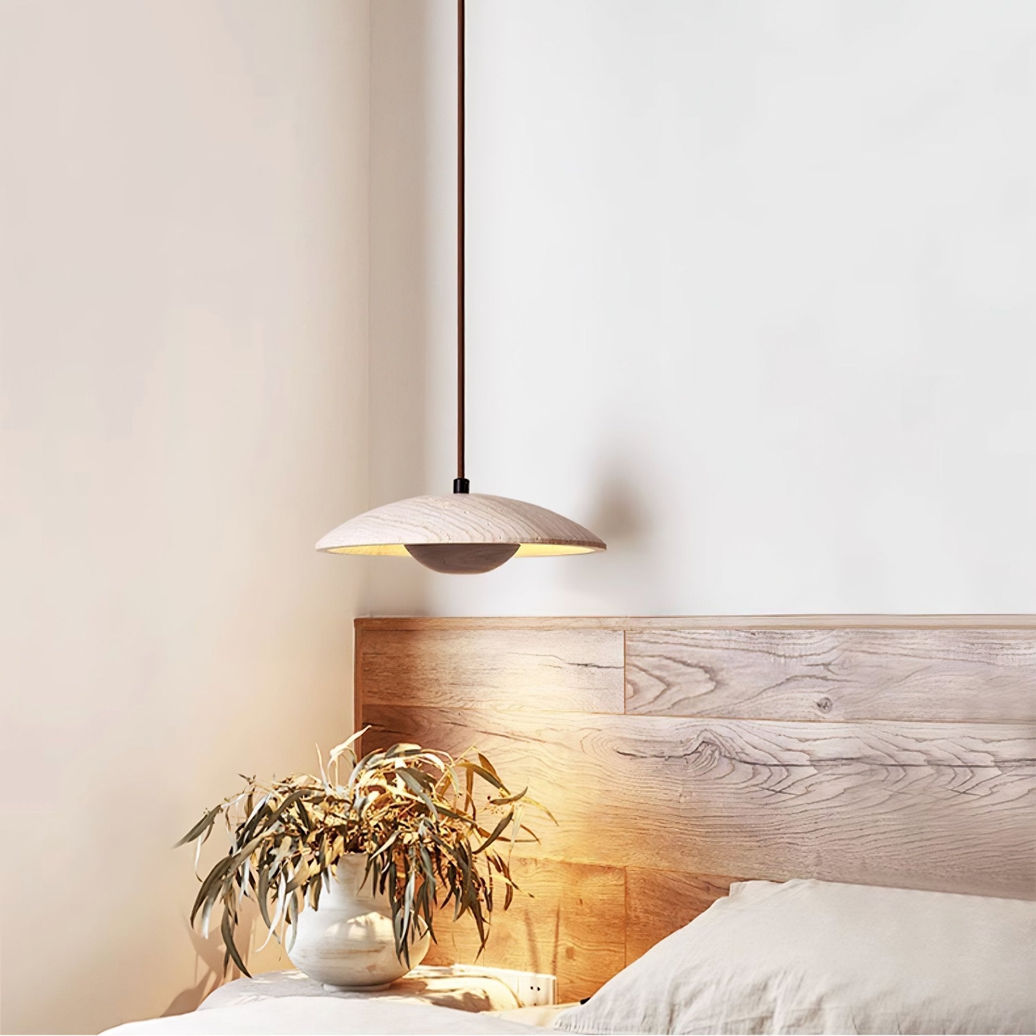 Dixel Wide-Brim Travertine Pendant Light-Neutral Decor