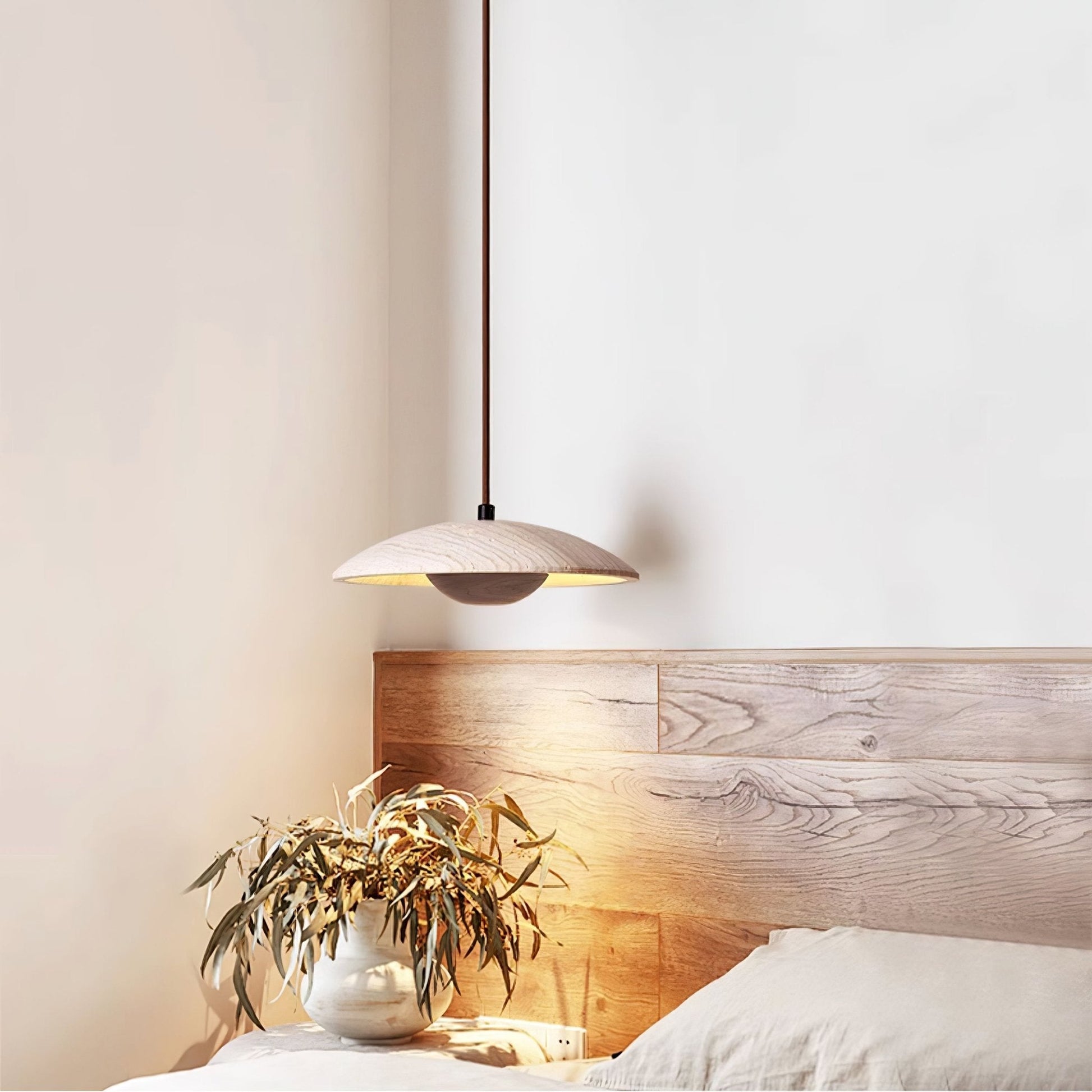 Bax Wide-Brim Travertine Pendant Light-Neutral Decor