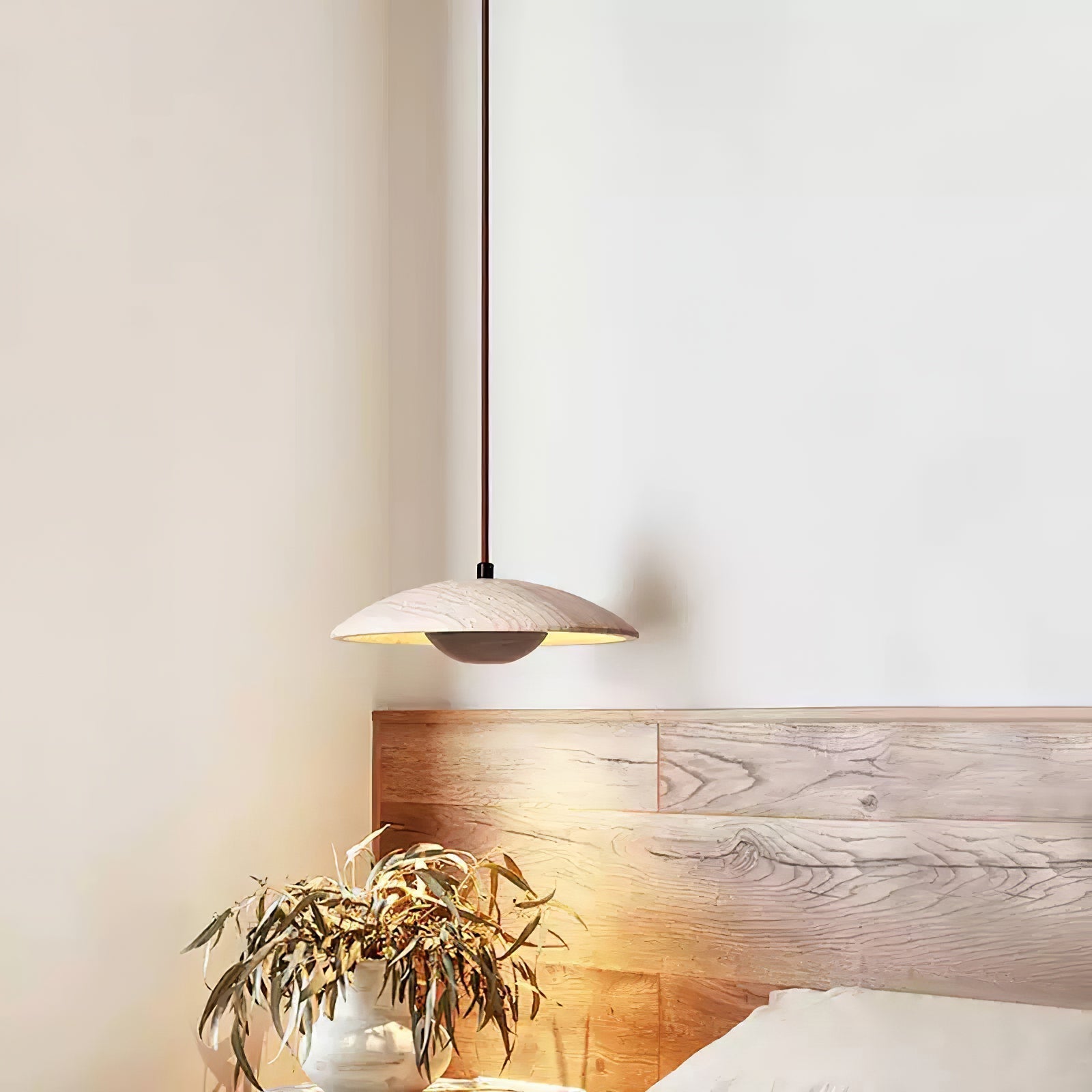 Dixel Wide-Brim Travertine Pendant Light-Neutral Decor
