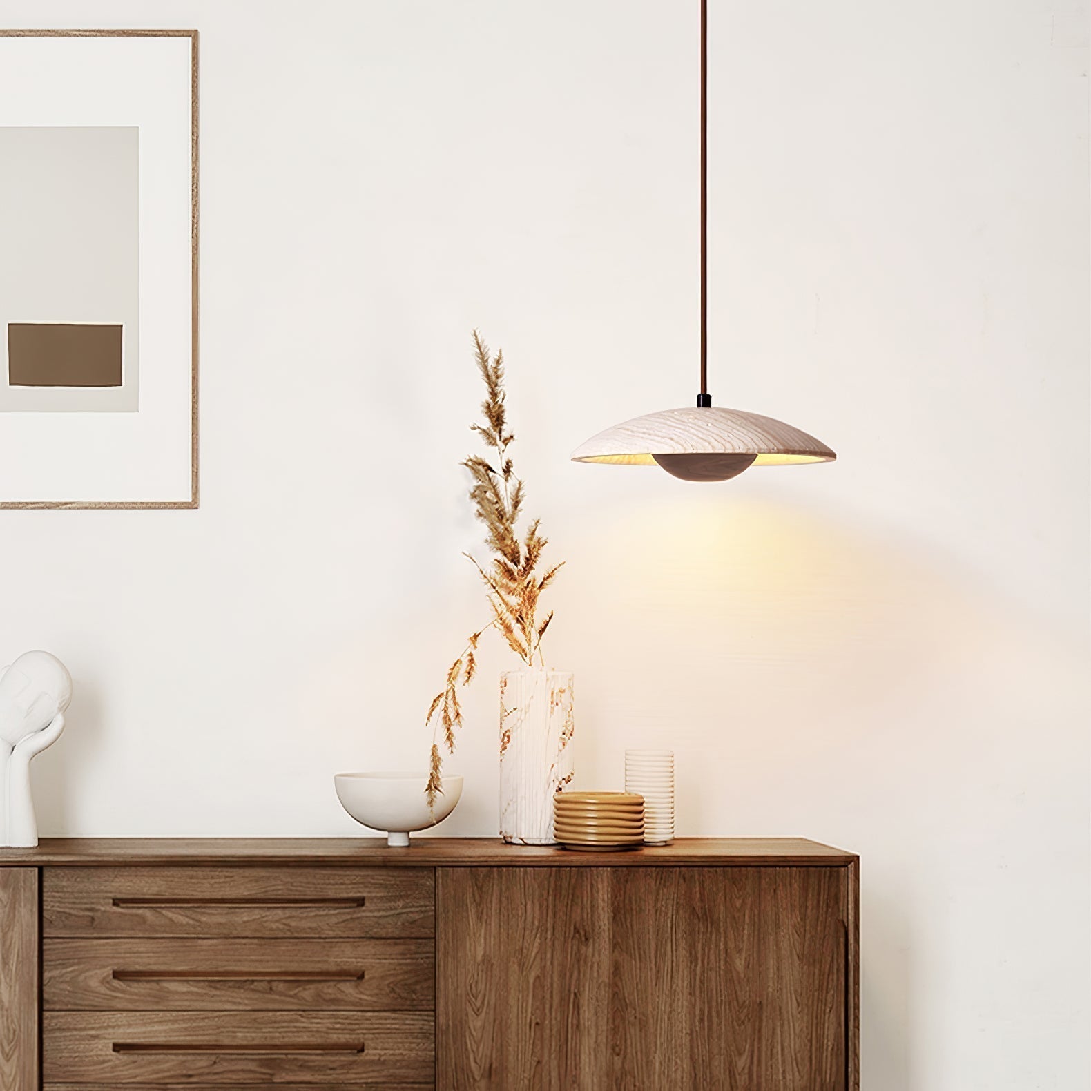 Dixel Wide-Brim Travertine Pendant Light-Neutral Decor