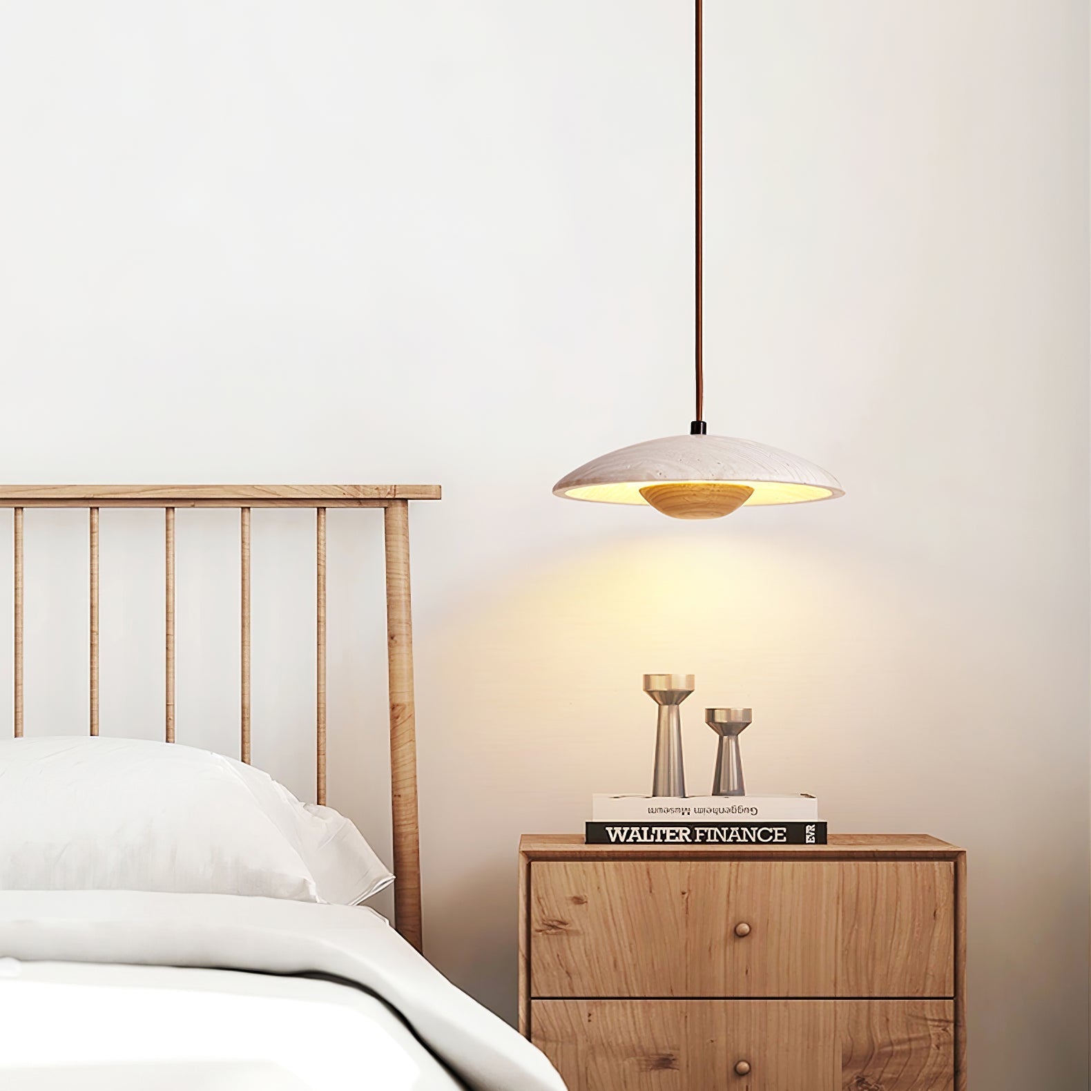 Bax Wide-Brim Travertine Pendant Light-Neutral Decor