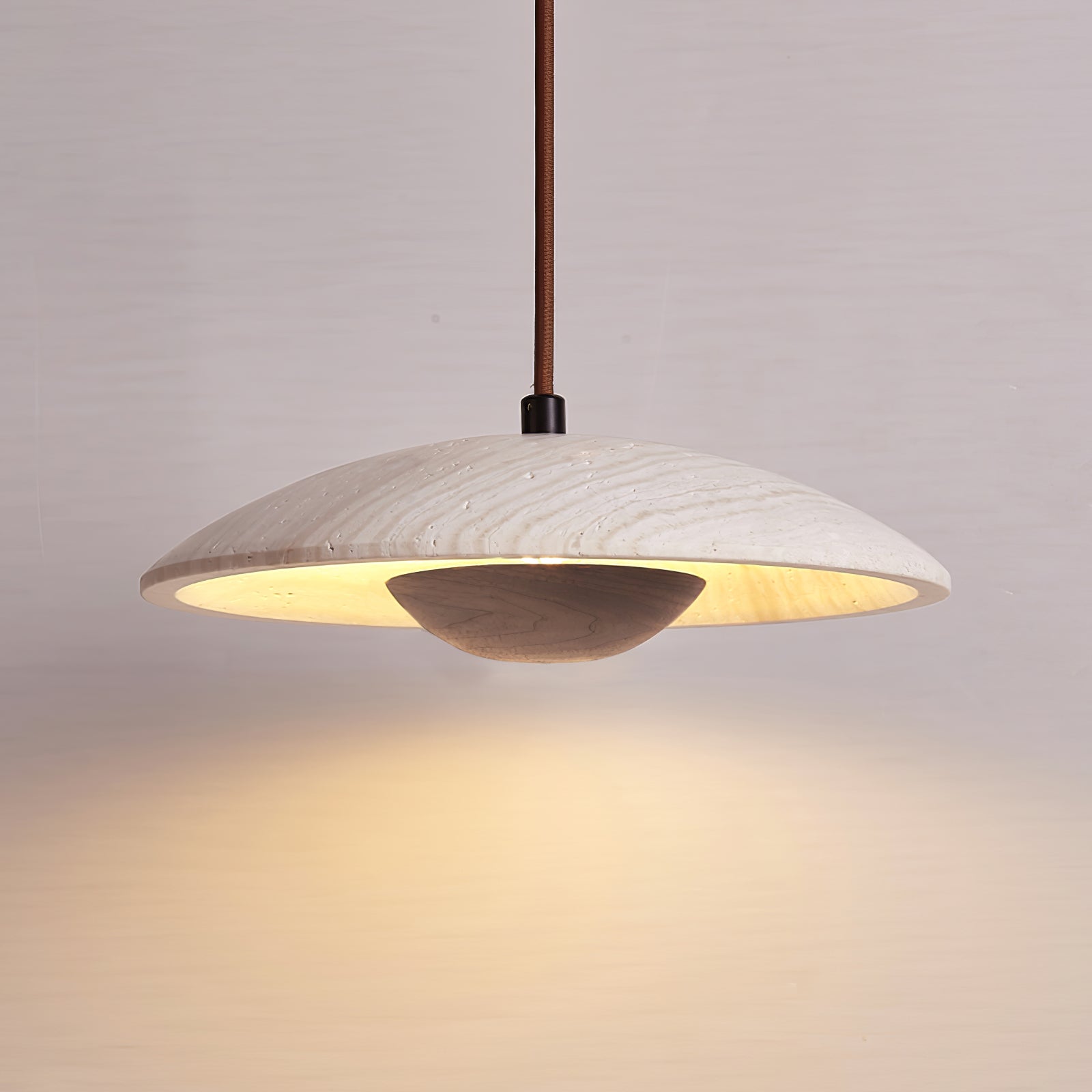 Bax Wide-Brim Travertine Pendant Light-Neutral Decor