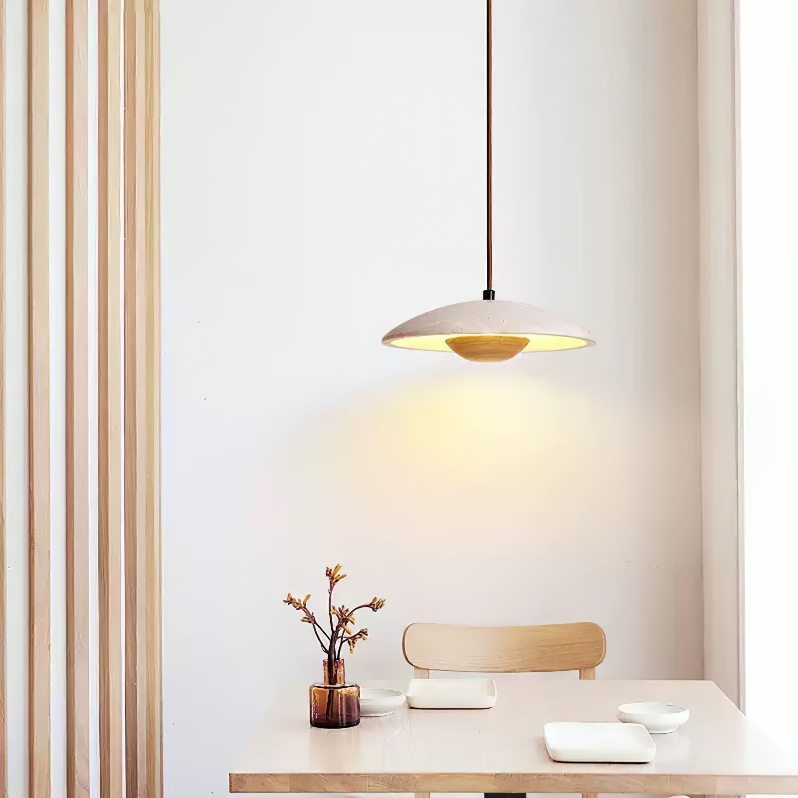 Dixel Wide-Brim Travertine Pendant Light-Neutral Decor