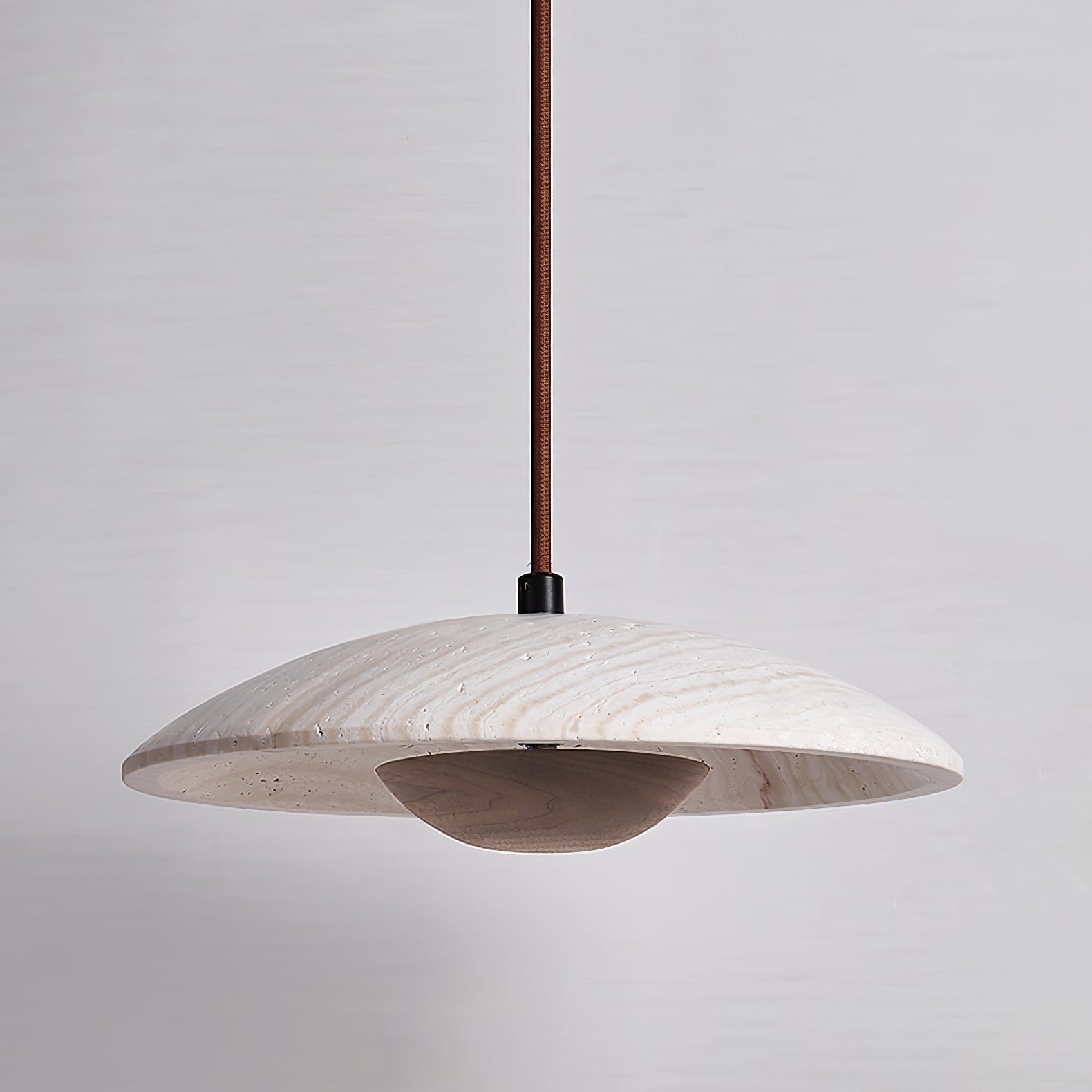 Bax Wide-Brim Travertine Pendant Light-Neutral Decor