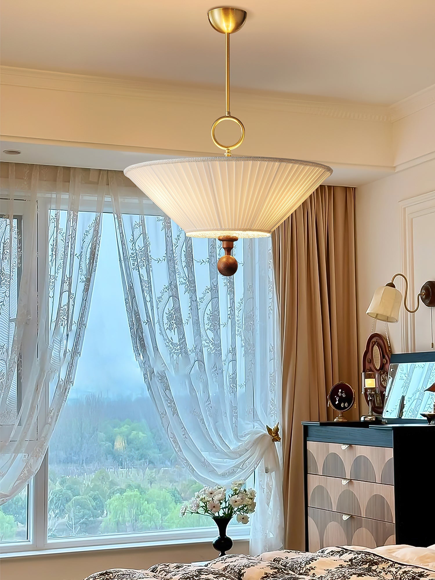 Maltik Pleated Pendant Light-Neutral Decor