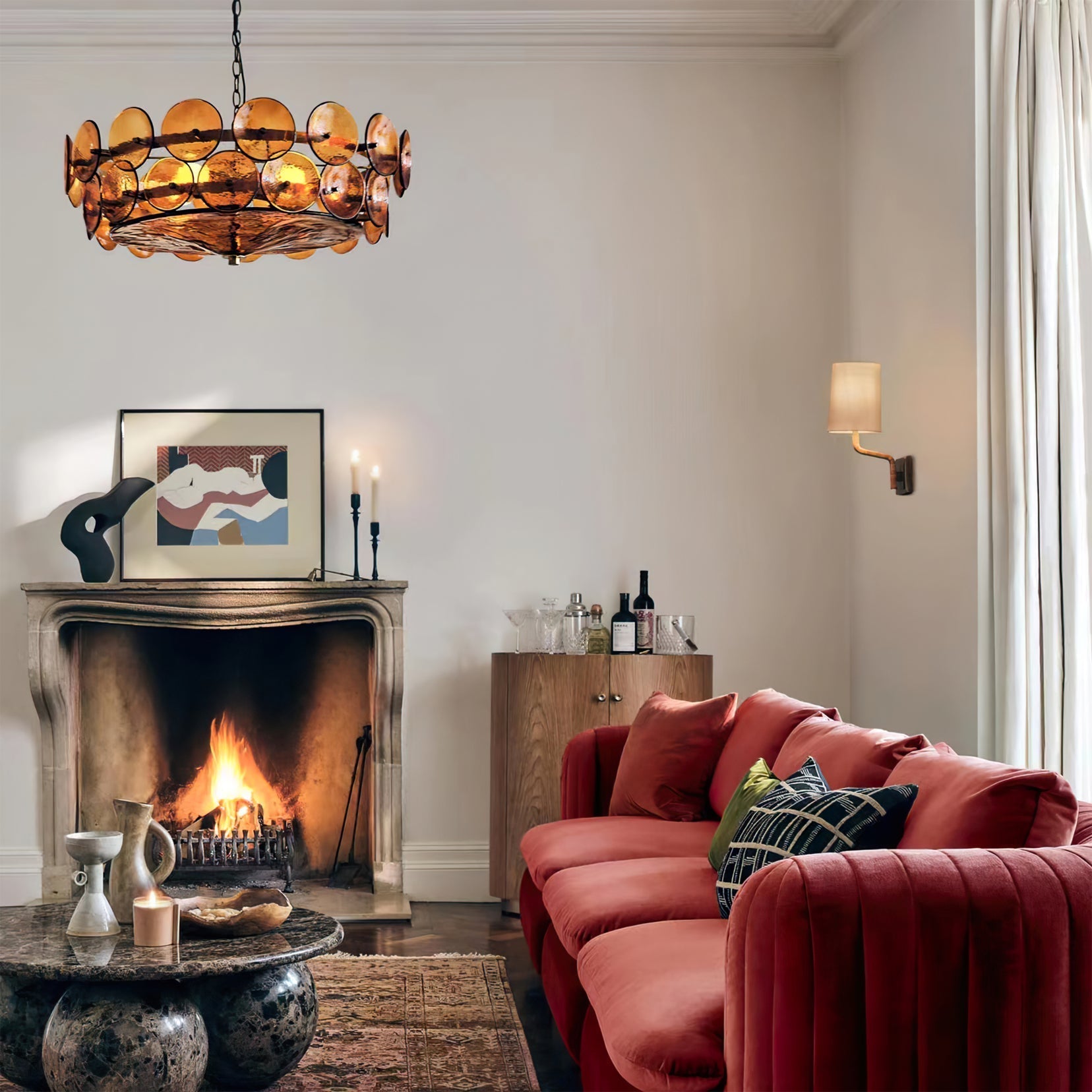 Aurora Chandelier Murano Glass Disc Vintage-Neutral Decor