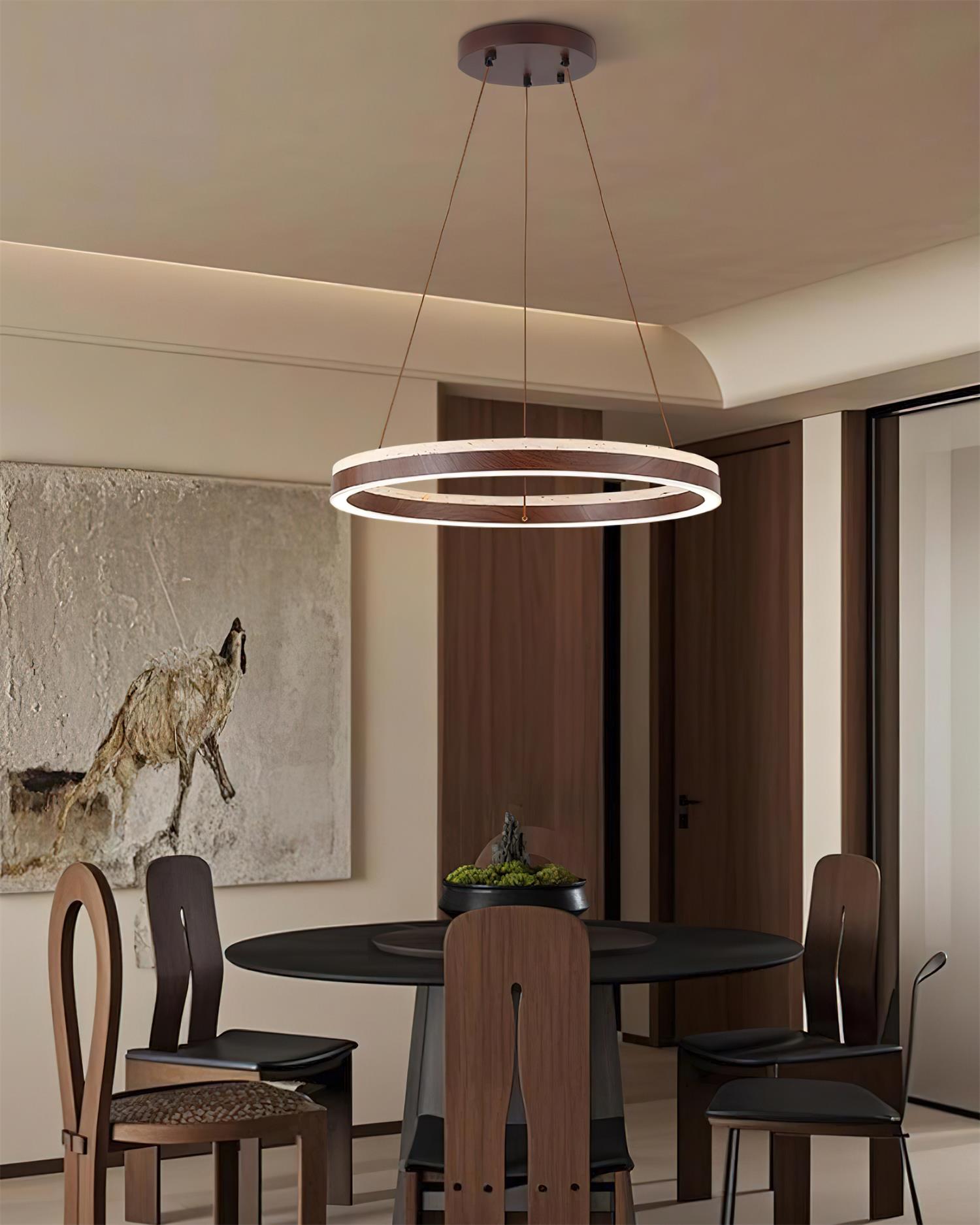 Loren Chandelier Travertine Geometry Ring-Neutral Decor