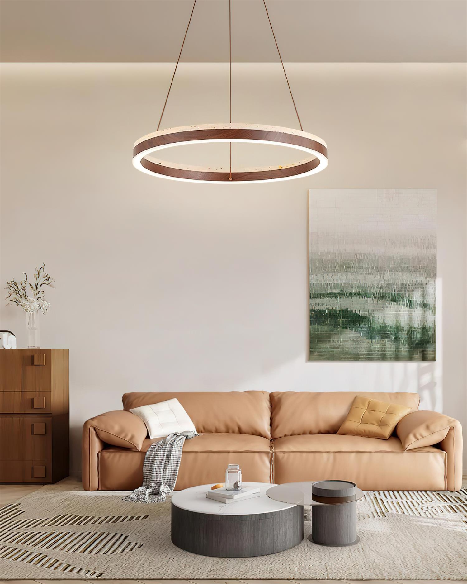 Loren Chandelier Travertine Geometry Ring-Neutral Decor
