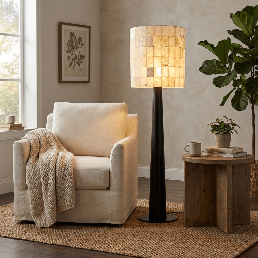 Solavera Alabaster Mosaic Floor Lamp-Neutral Decor
