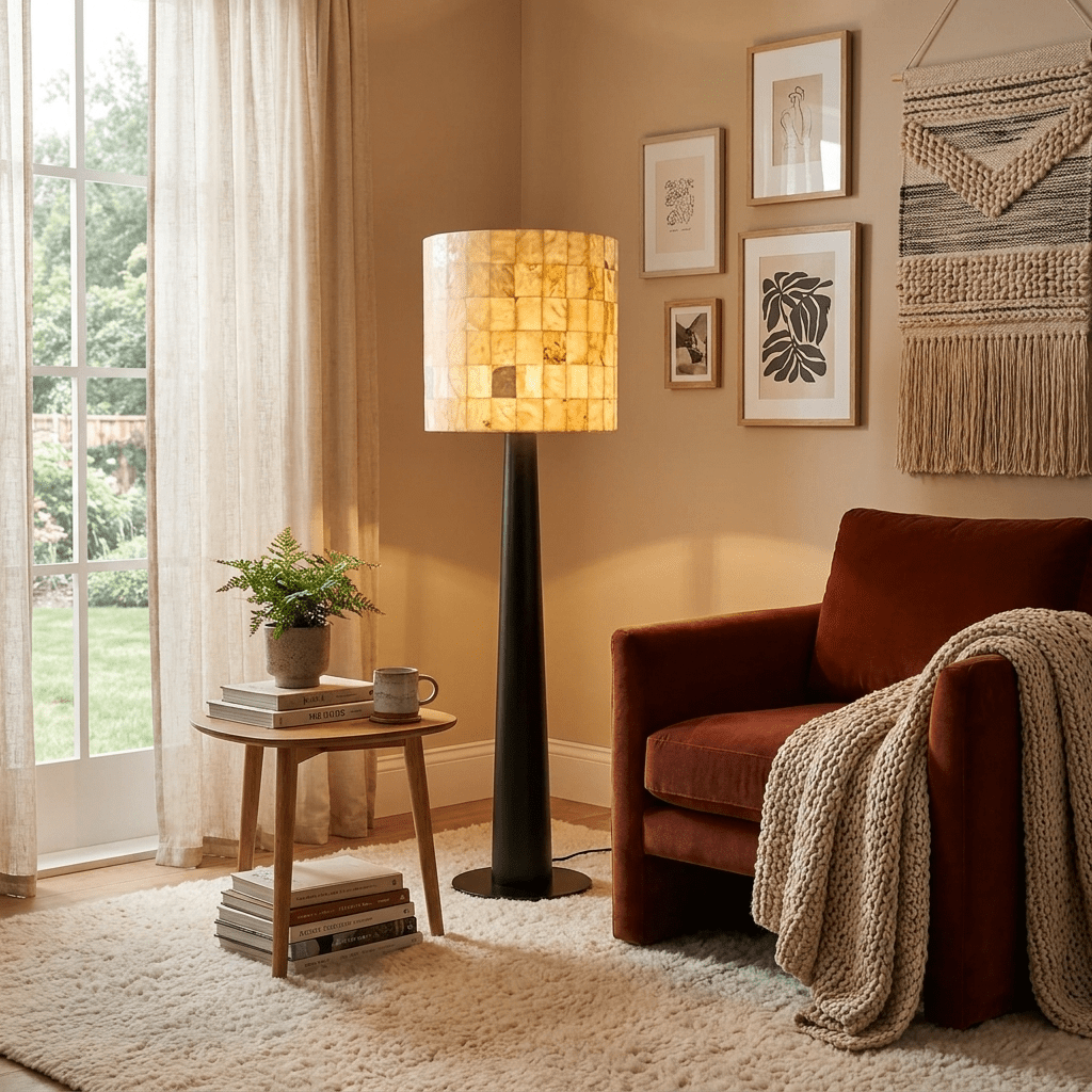 Solavera Alabaster Mosaic Floor Lamp-Neutral Decor