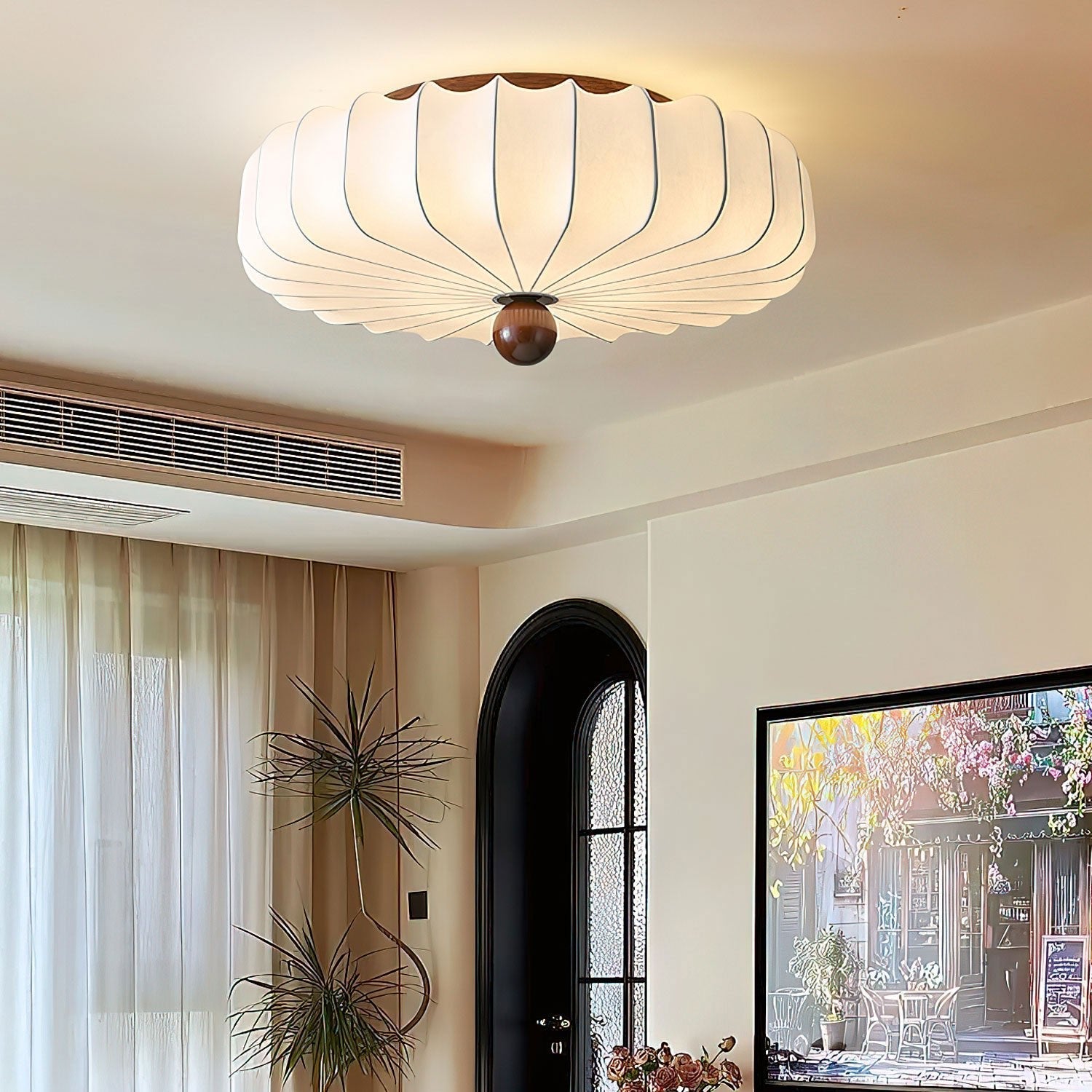 Zotala Petal Fabric Wood Flush Mount Ceiling Light-Neutral Decor
