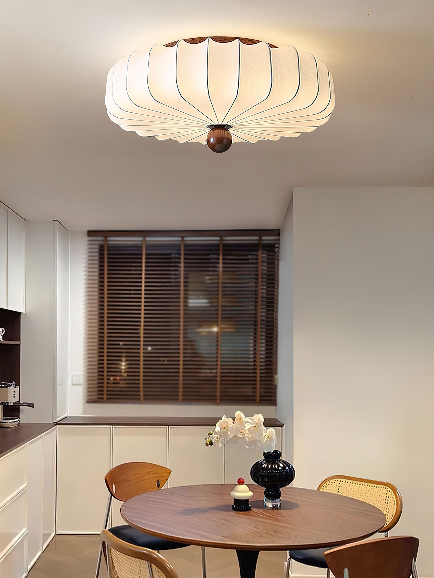 Zotala Petal Fabric Wood Flush Mount Ceiling Light-Neutral Decor