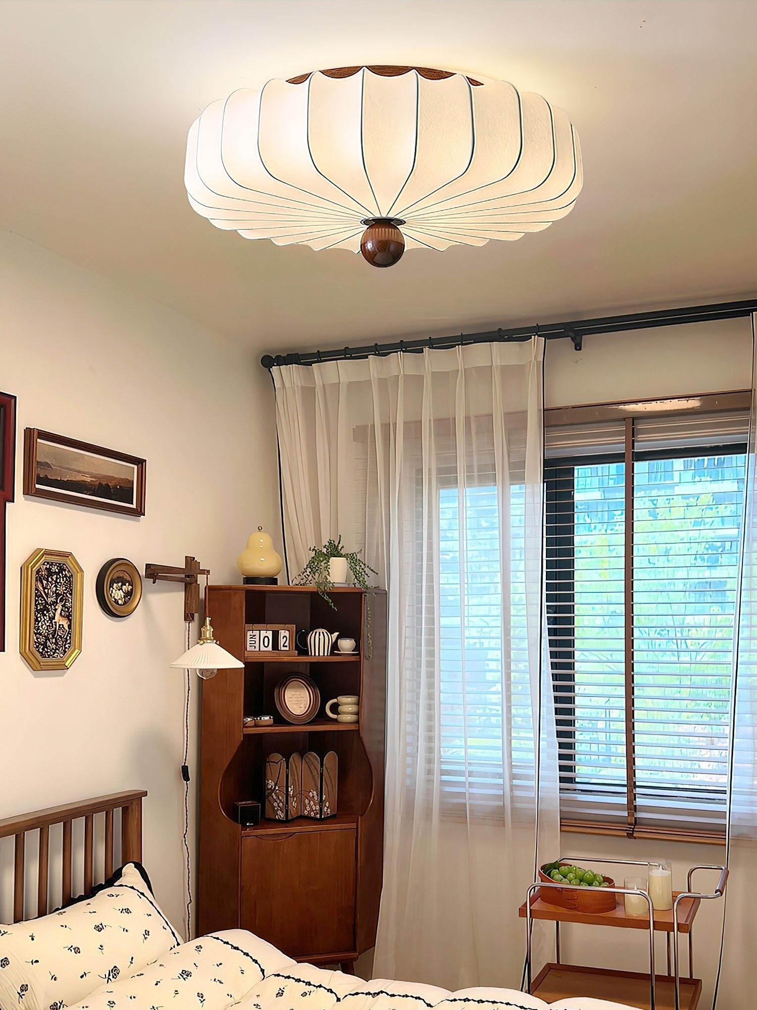 Zotala Petal Fabric Wood Flush Mount Ceiling Light-Neutral Decor