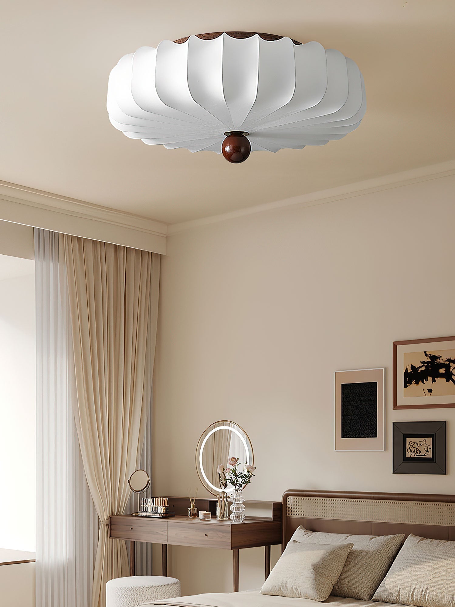 Zotala Petal Fabric Wood Flush Mount Ceiling Light-Neutral Decor