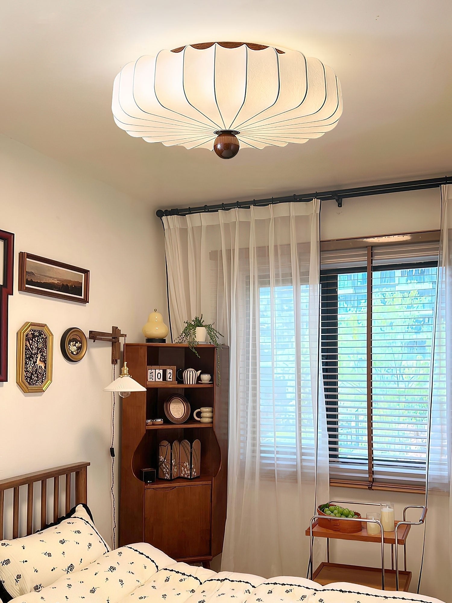 Zotala Petal Fabric Wood Flush Mount Ceiling Light-Neutral Decor
