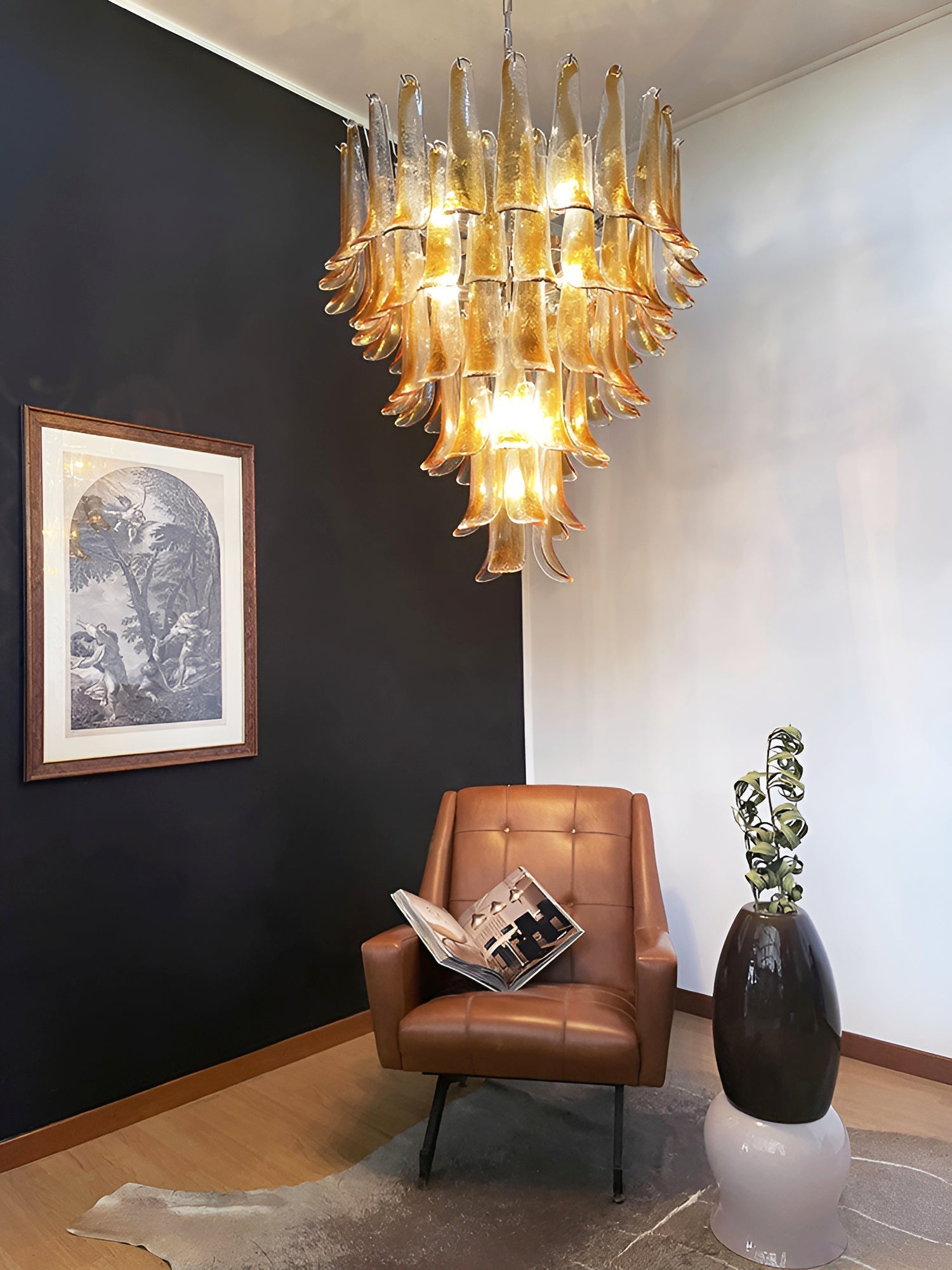 Aurora Chandelier Amber Glass Petals Layered Luxury-Neutral Decor