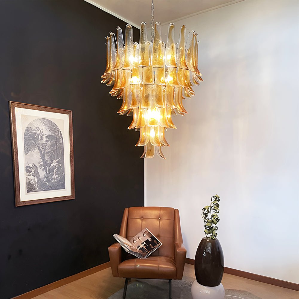 Aurora Chandelier Amber Glass Petals Layered Luxury-Neutral Decor