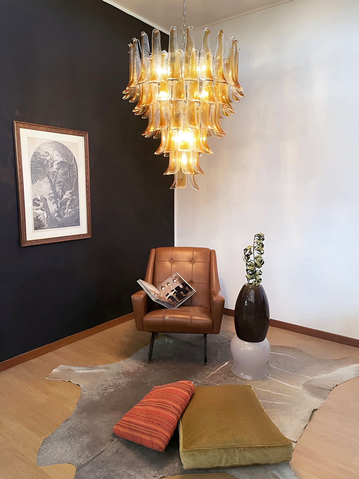Aurora Chandelier Amber Glass Petals Layered Luxury-Neutral Decor
