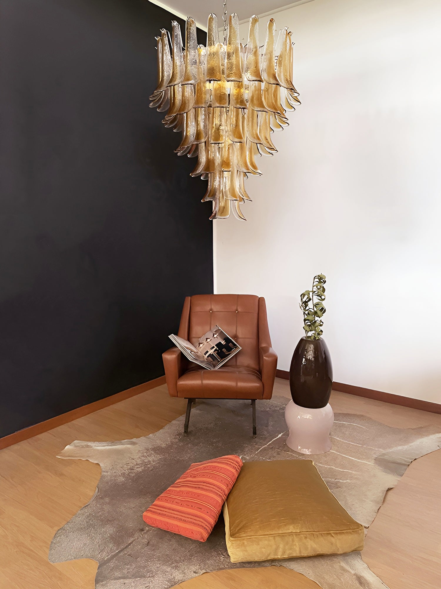 Aurora Chandelier Amber Glass Petals Layered Luxury-Neutral Decor