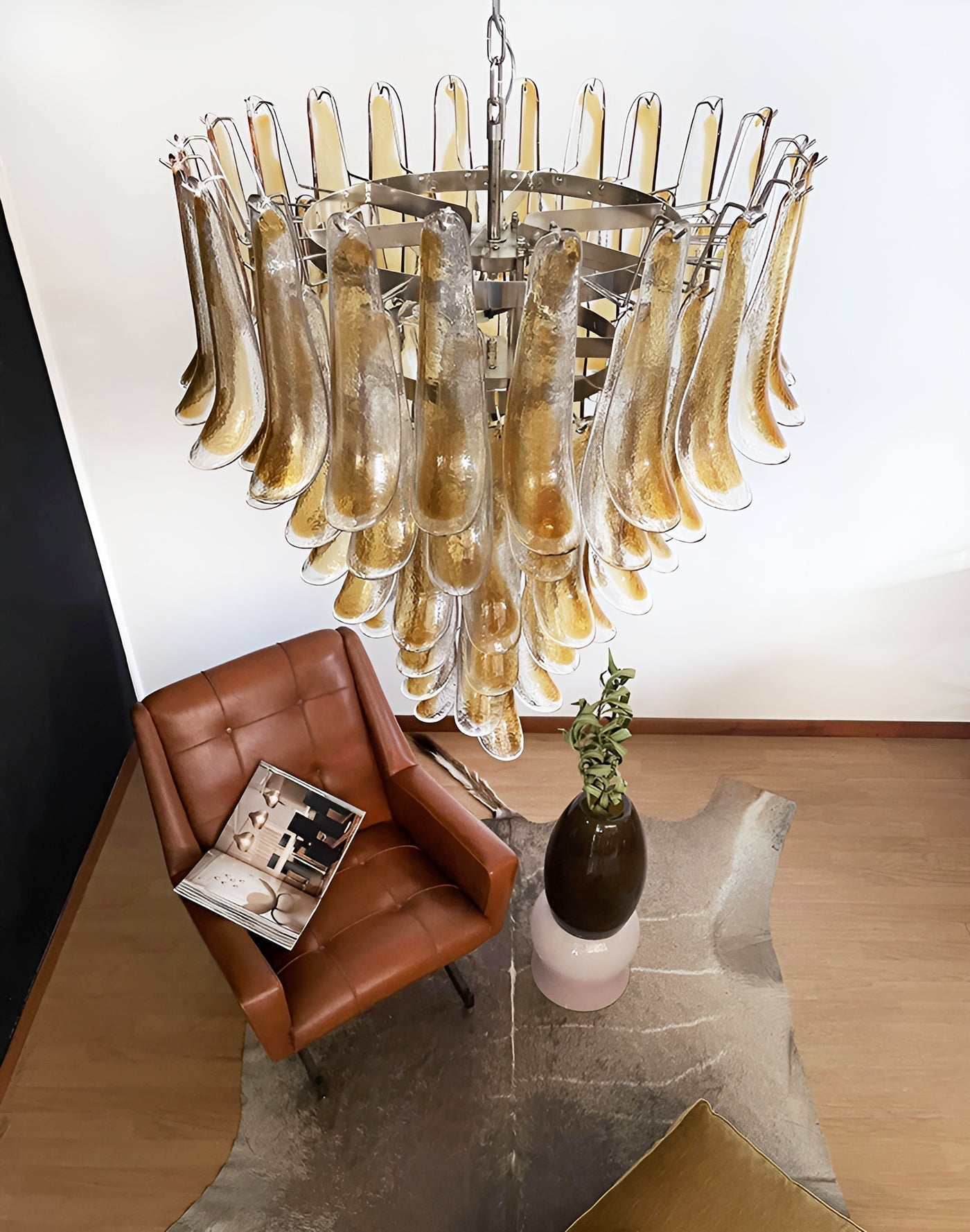 Aurora Chandelier Amber Glass Petals Layered Luxury-Neutral Decor