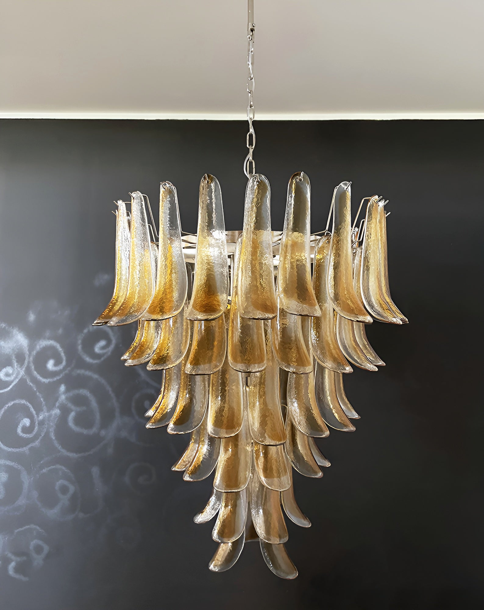 Aurora Chandelier Amber Glass Petals Layered Luxury-Neutral Decor