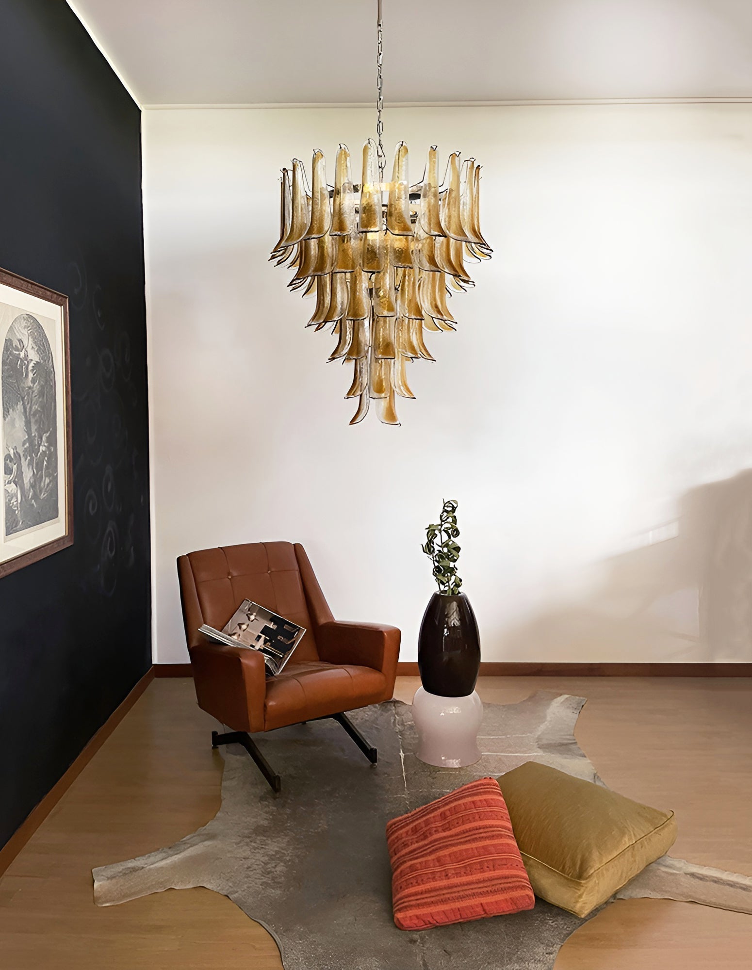 Aurora Chandelier Amber Glass Petals Layered Luxury-Neutral Decor