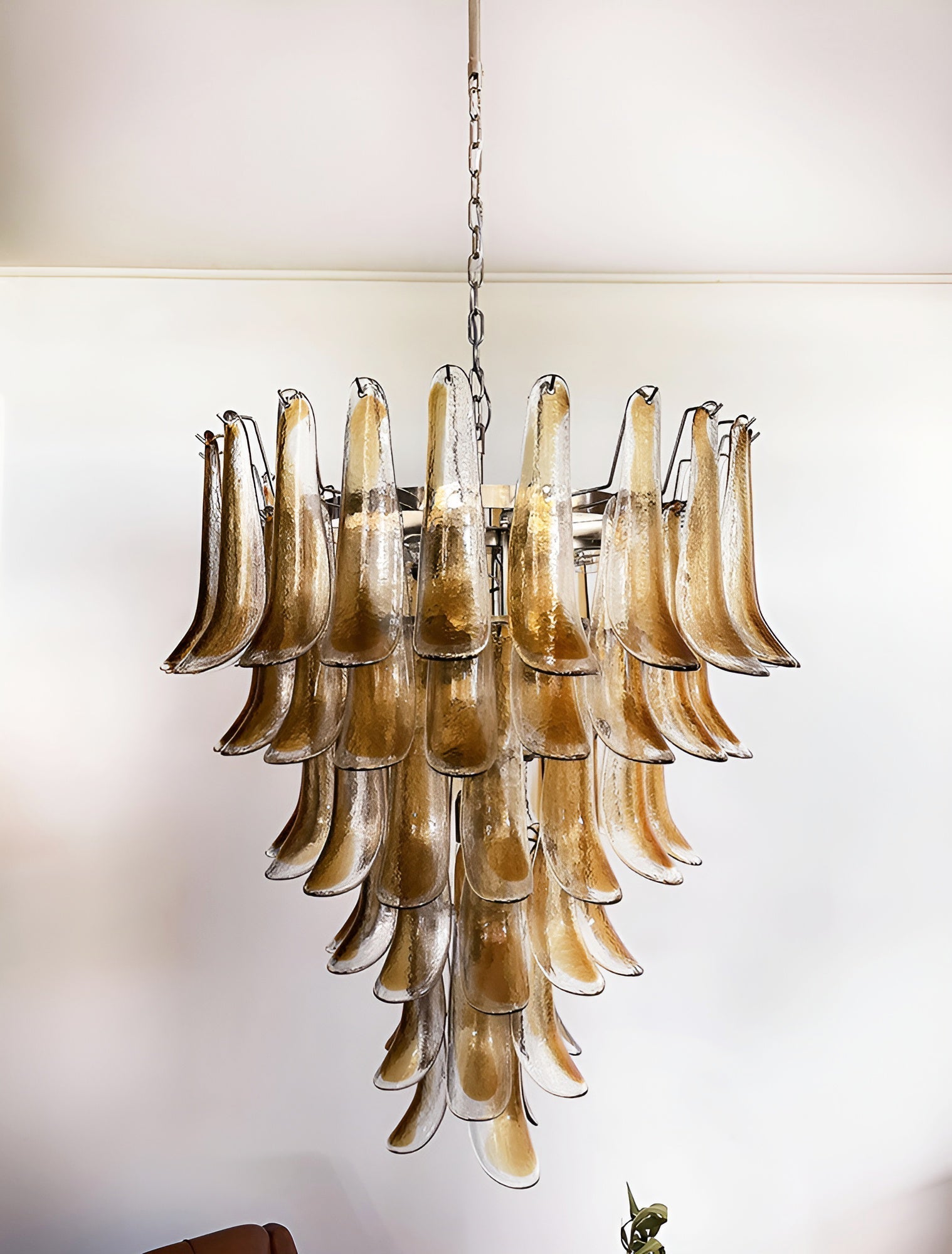 Aurora Chandelier Amber Glass Petals Layered Luxury-Neutral Decor