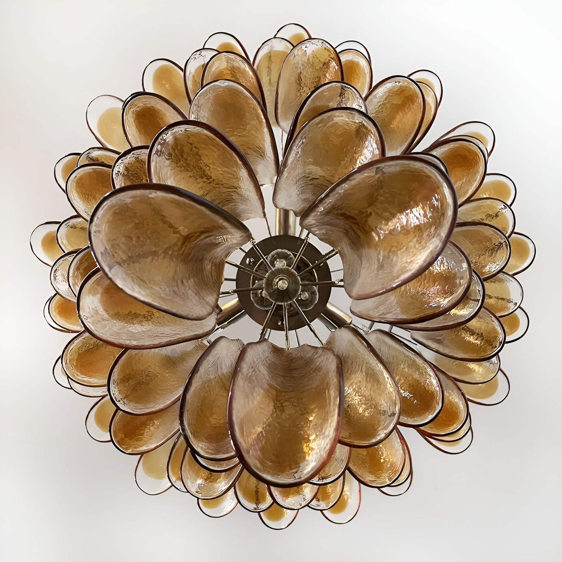 Aurora Chandelier Amber Glass Petals Layered Luxury-Neutral Decor