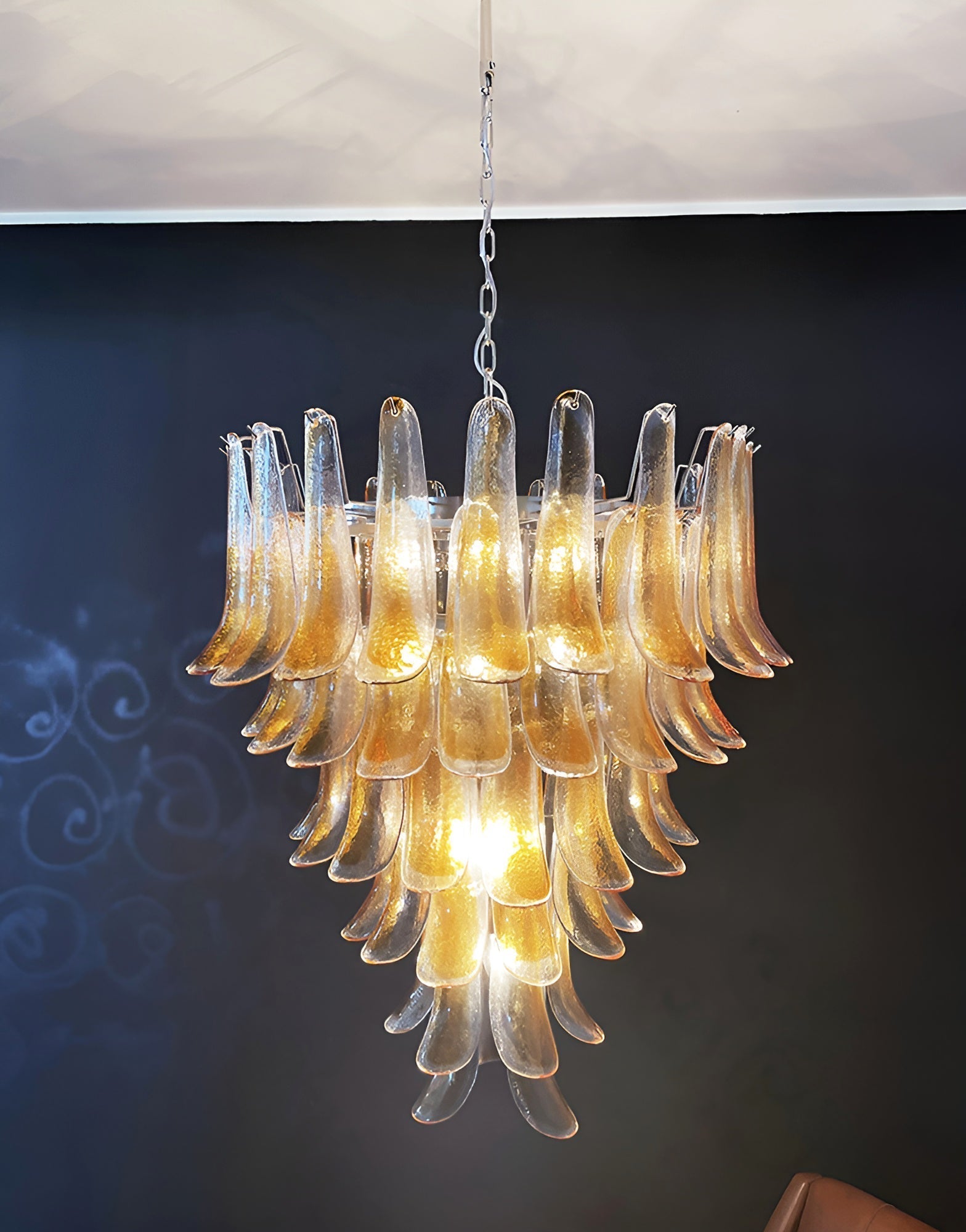 Aurora Chandelier Amber Glass Petals Layered Luxury-Neutral Decor